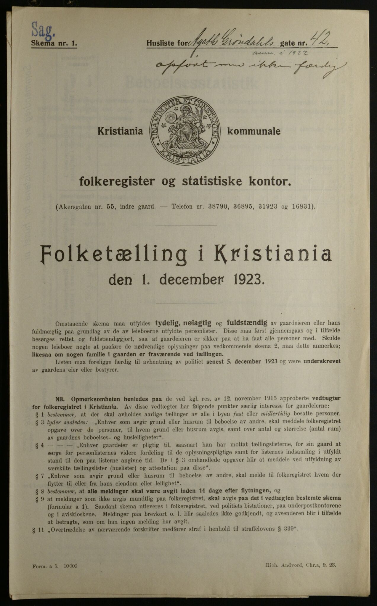 OBA, Kommunal folketelling 1.12.1923 for Kristiania, 1923, s. 361