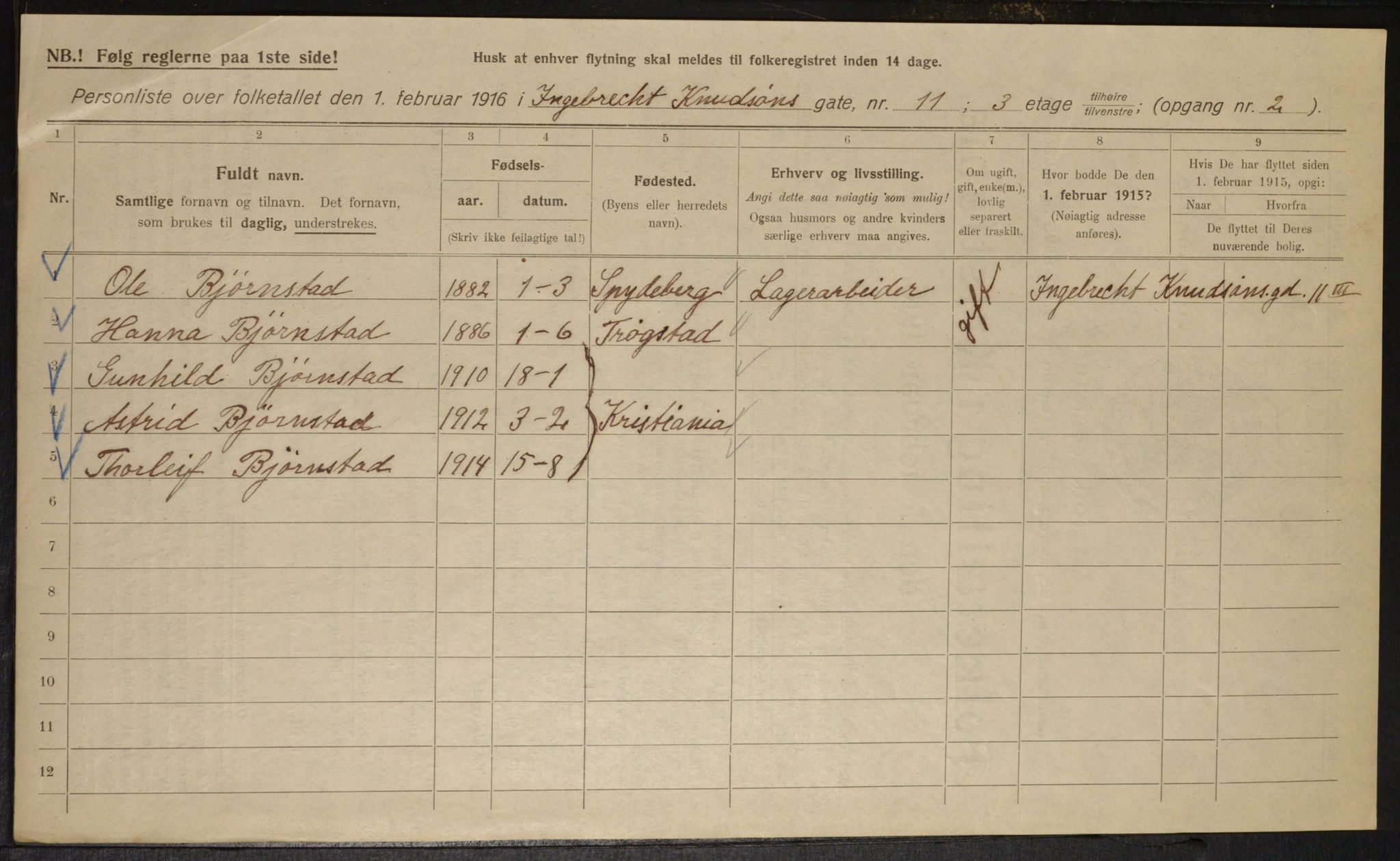 OBA, Kommunal folketelling 1.2.1916 for Kristiania, 1916, s. 44848