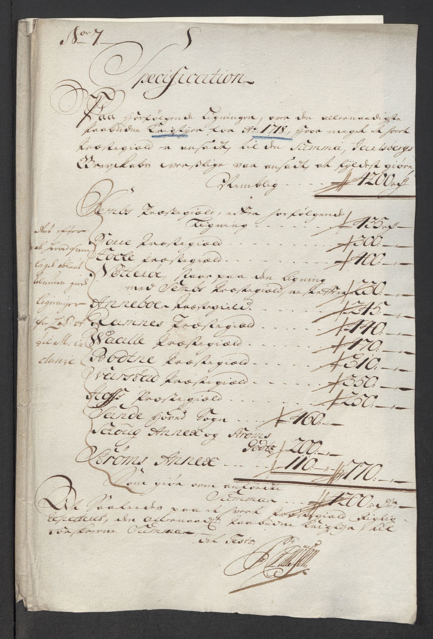 Rentekammeret inntil 1814, Reviderte regnskaper, Fogderegnskap, RA/EA-4092/R32/L1882: Fogderegnskap Jarlsberg grevskap, 1718, s. 244