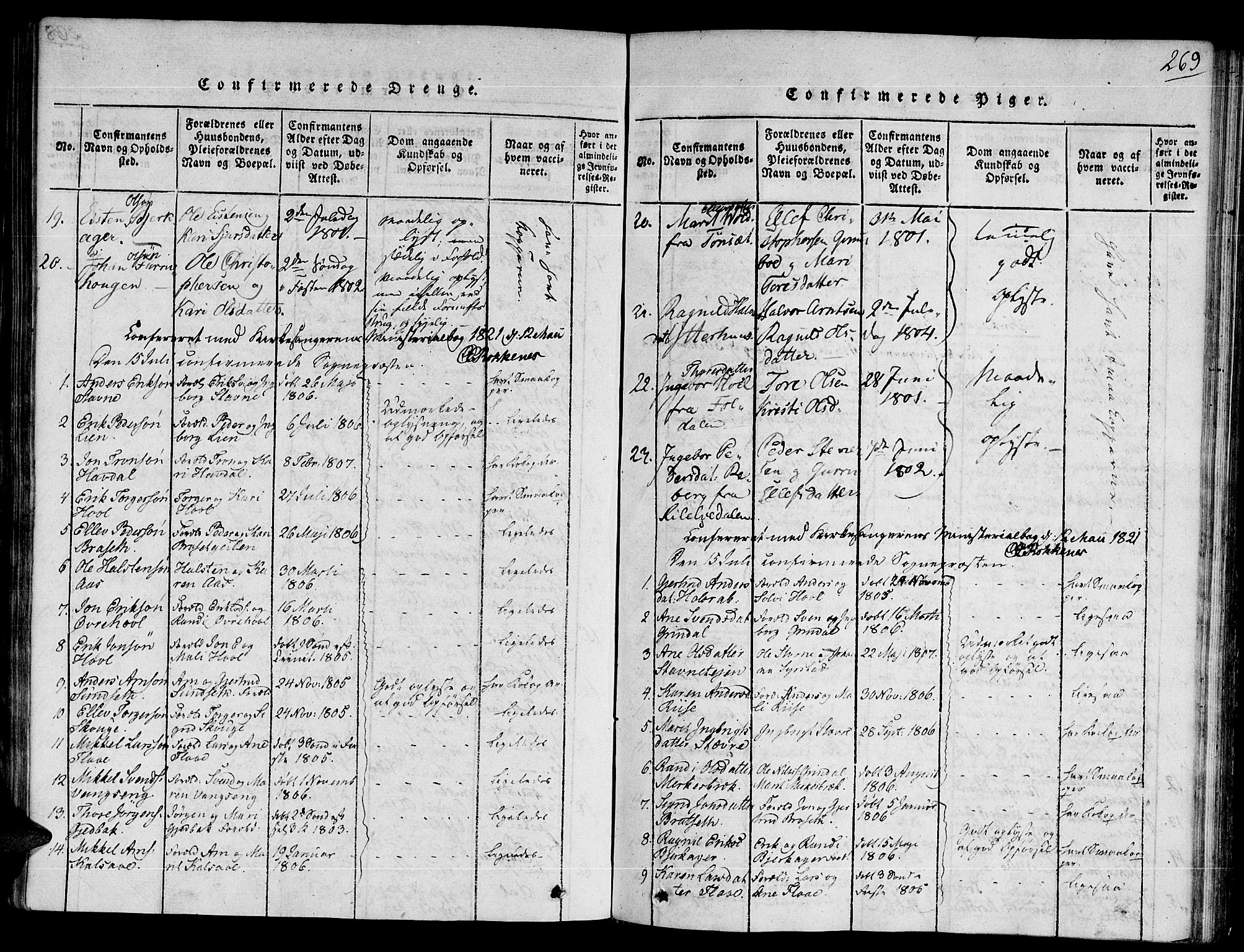 Ministerialprotokoller, klokkerbøker og fødselsregistre - Sør-Trøndelag, SAT/A-1456/672/L0854: Ministerialbok nr. 672A06 /2, 1816-1829, s. 269