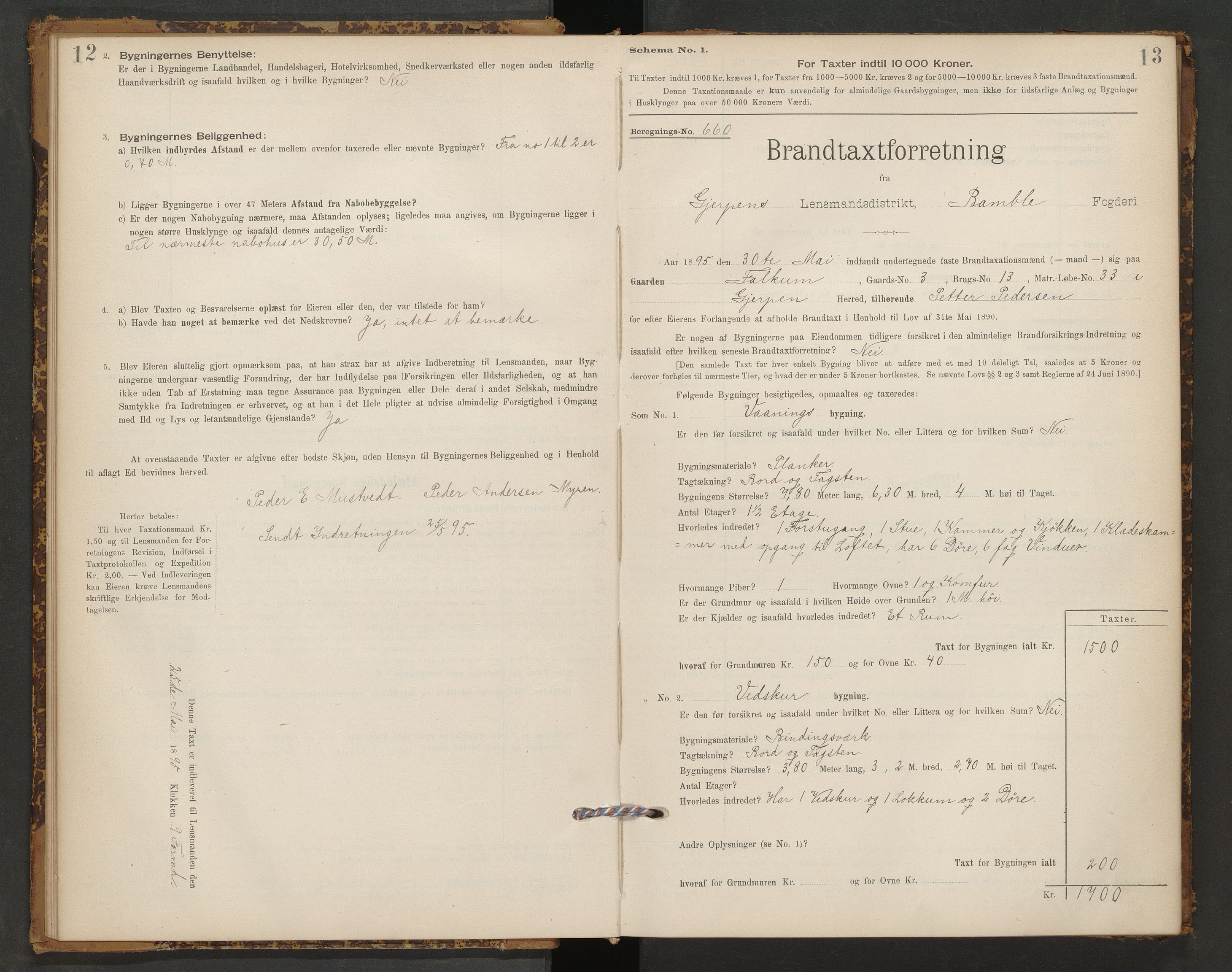 Gjerpen og Siljan lensmannskontor, AV/SAKO-A-555/Y/Ye/Yeb/L0001: Skjematakstprotokoll, 1895-1897