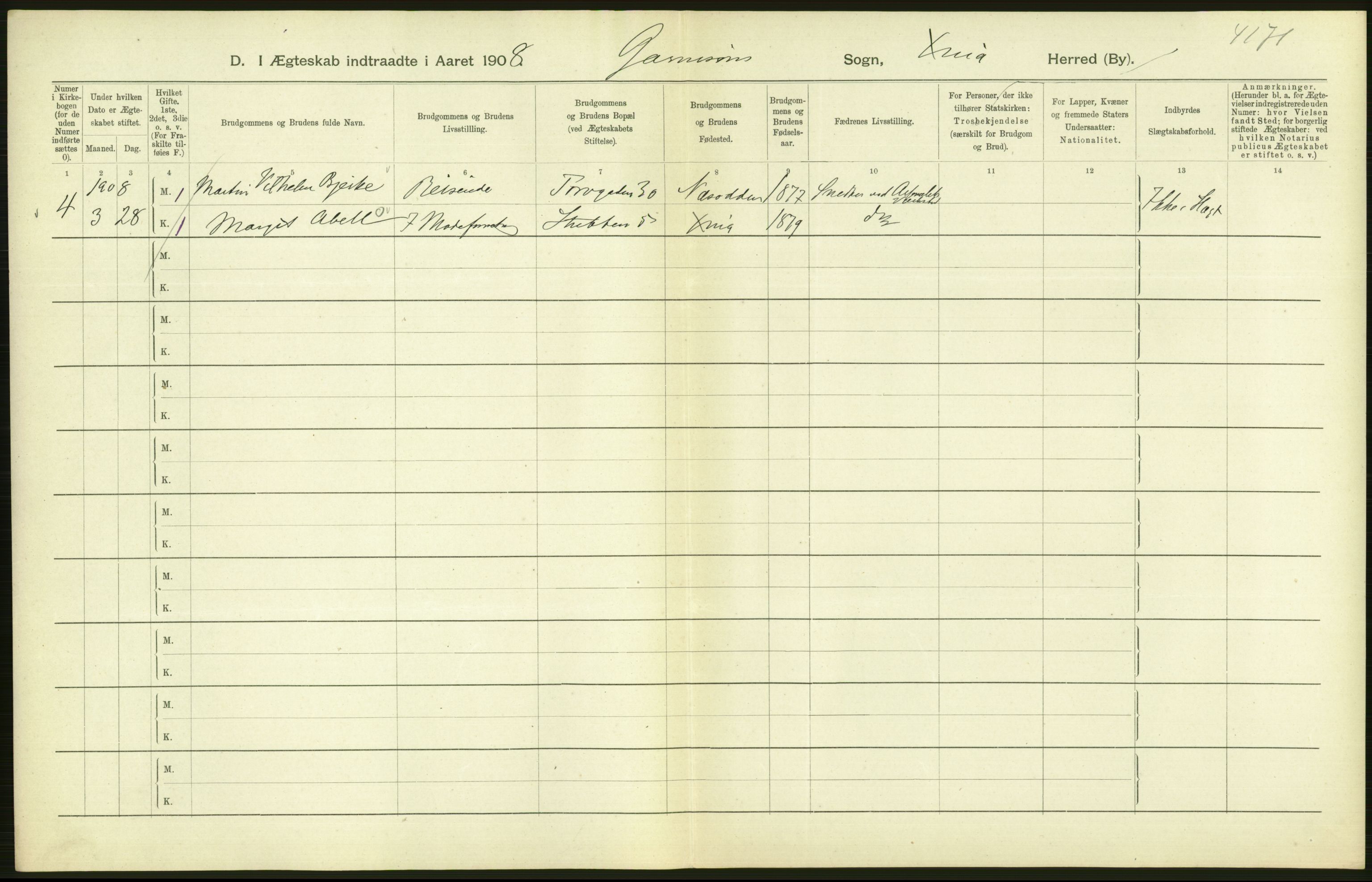 Statistisk sentralbyrå, Sosiodemografiske emner, Befolkning, AV/RA-S-2228/D/Df/Dfa/Dfaf/L0007: Kristiania: Gifte, 1908, s. 520