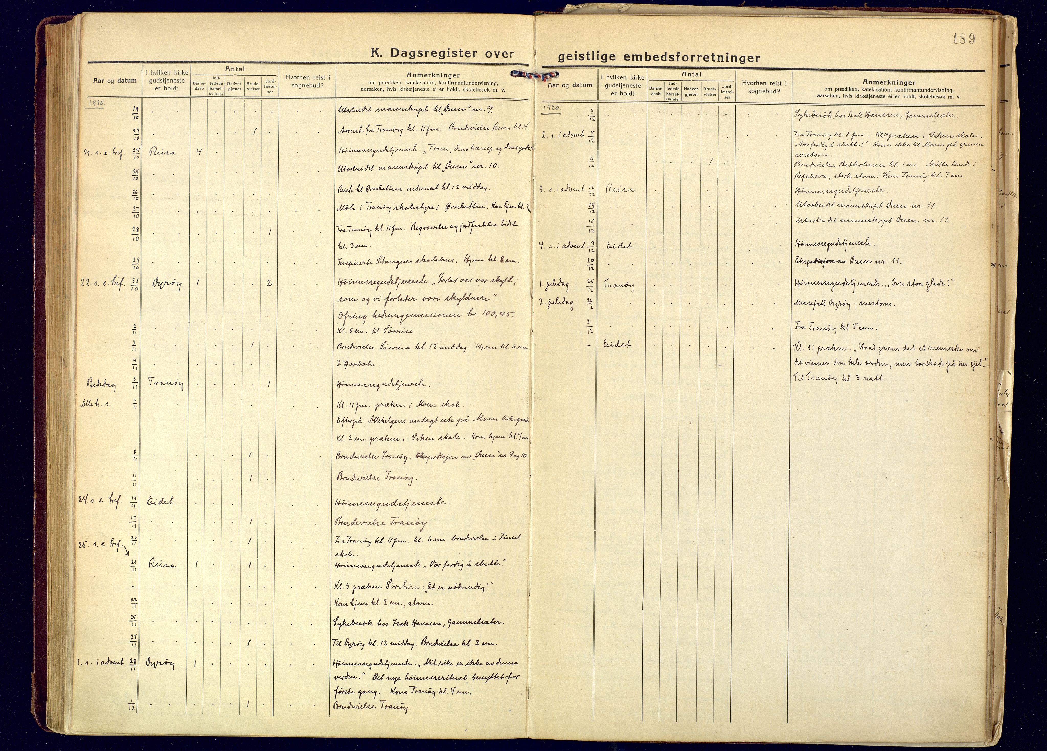 Tranøy sokneprestkontor, AV/SATØ-S-1313/I/Ia/Iaa/L0016kirke: Ministerialbok nr. 16, 1919-1932, s. 189