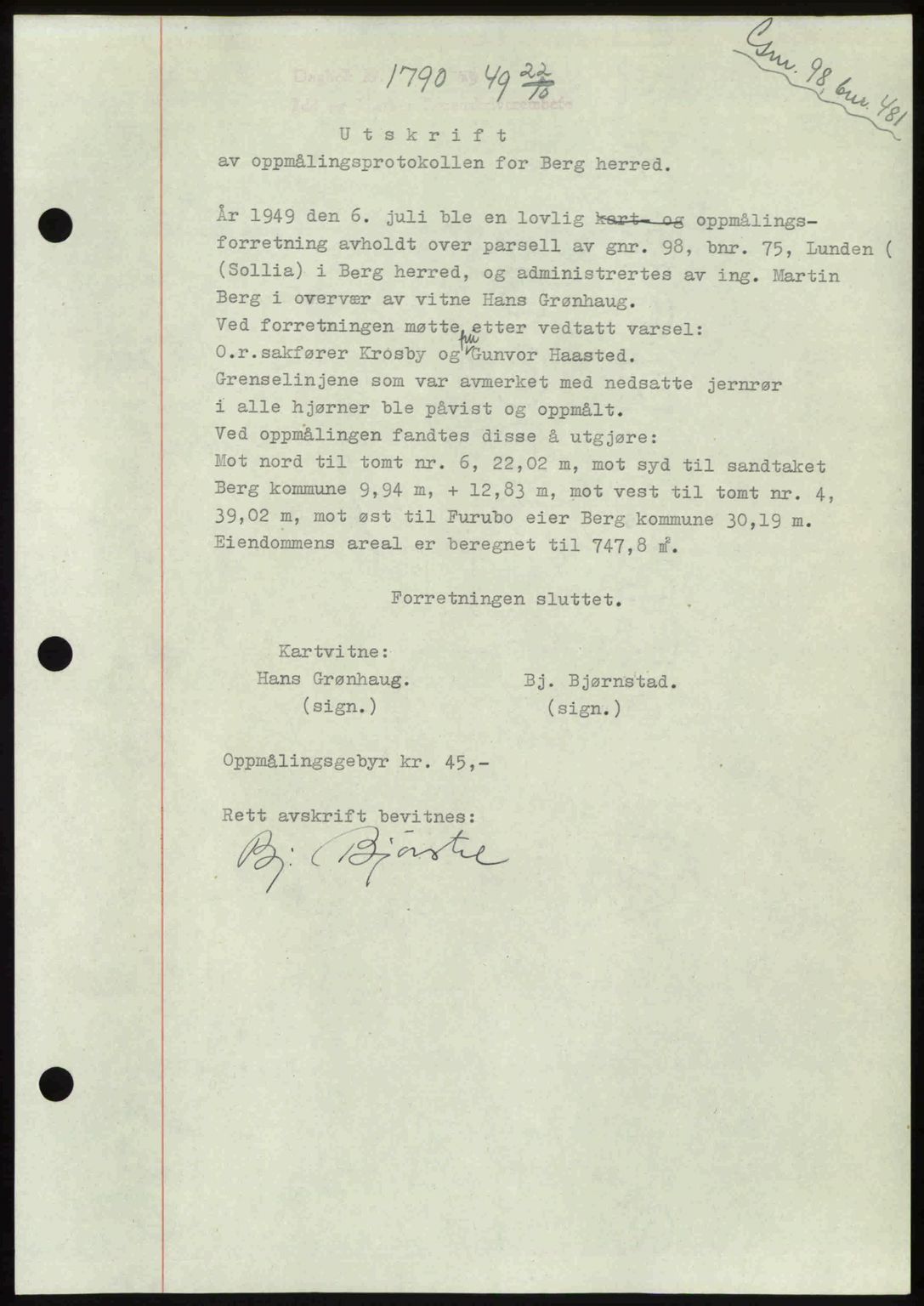Idd og Marker sorenskriveri, SAO/A-10283/G/Gb/Gbb/L0013: Pantebok nr. A13, 1949-1950, Dagboknr: 1790/1949