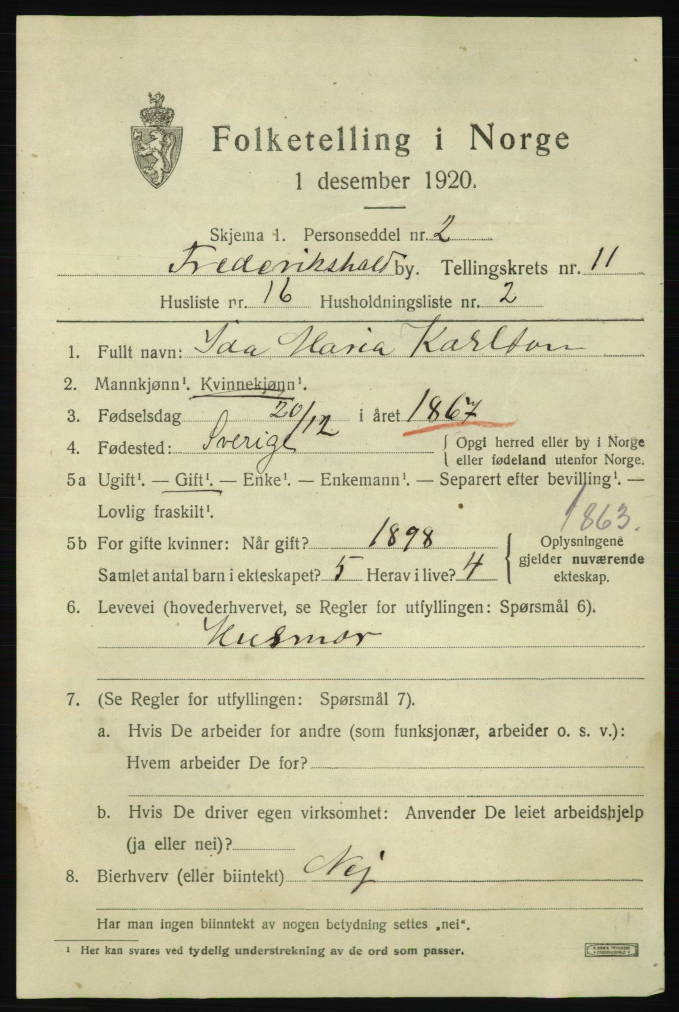 SAO, Folketelling 1920 for 0101 Fredrikshald kjøpstad, 1920, s. 19145