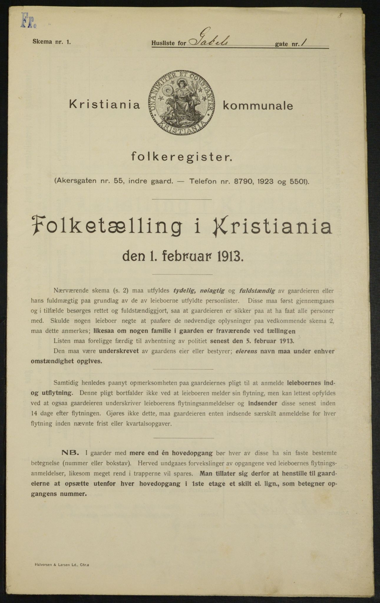 OBA, Kommunal folketelling 1.2.1913 for Kristiania, 1913, s. 28605
