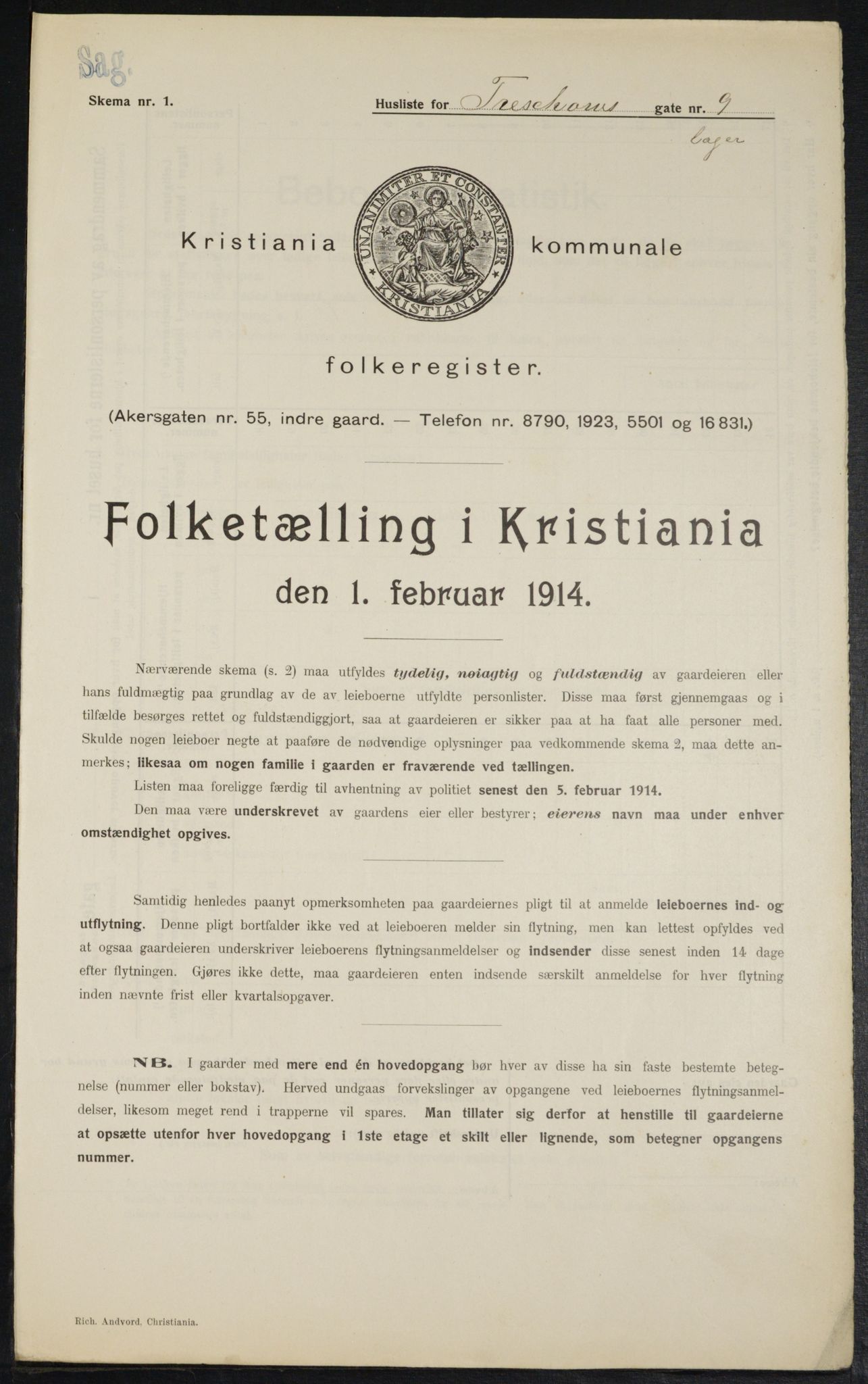 OBA, Kommunal folketelling 1.2.1914 for Kristiania, 1914, s. 116413