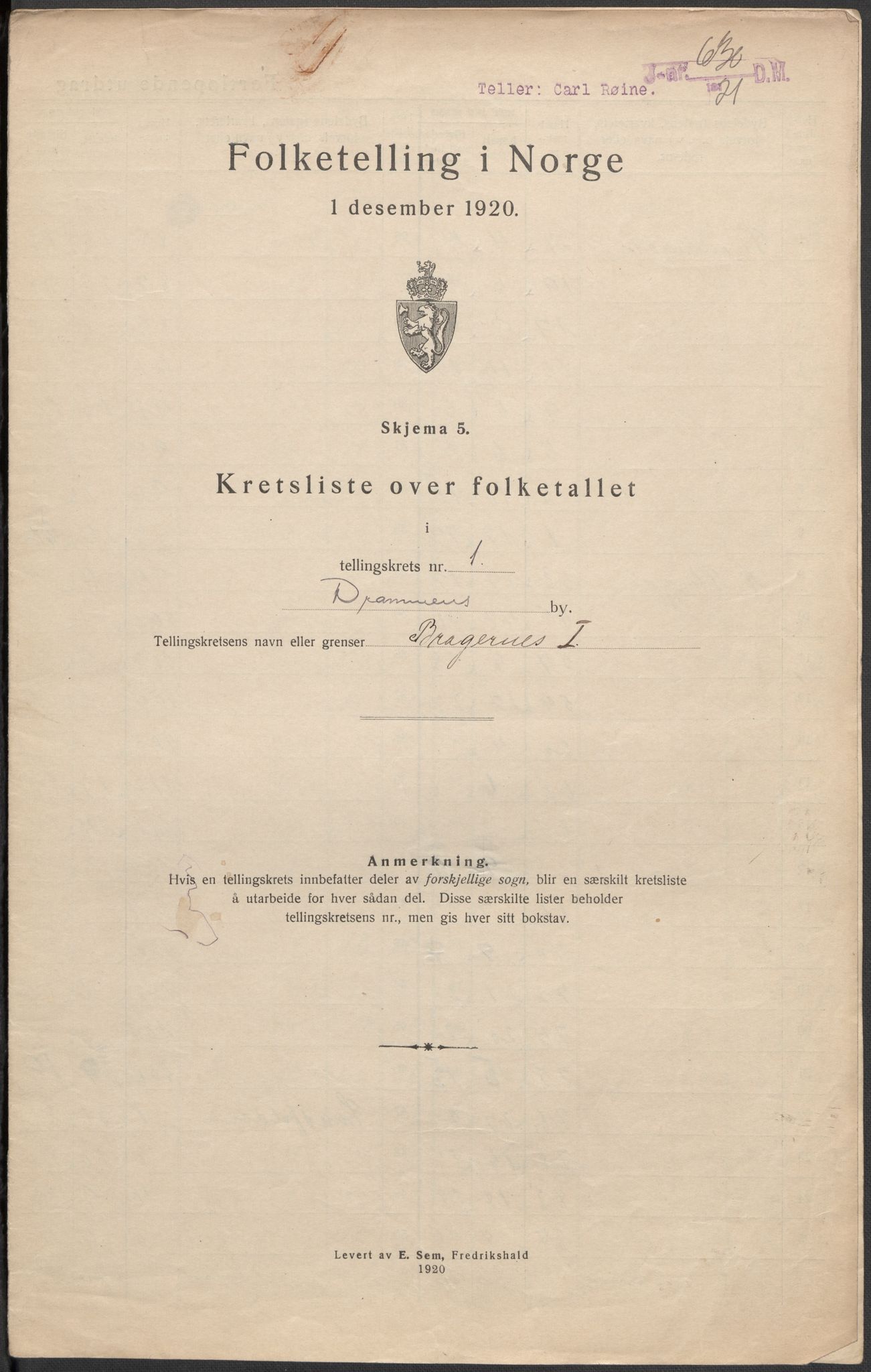 SAKO, Folketelling 1920 for 0602 Drammen kjøpstad, 1920, s. 4