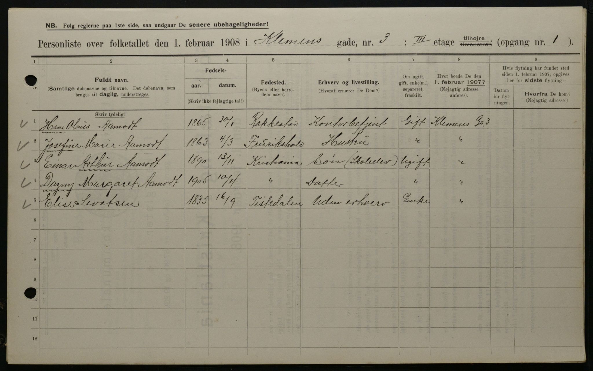 OBA, Kommunal folketelling 1.2.1908 for Kristiania kjøpstad, 1908, s. 12017