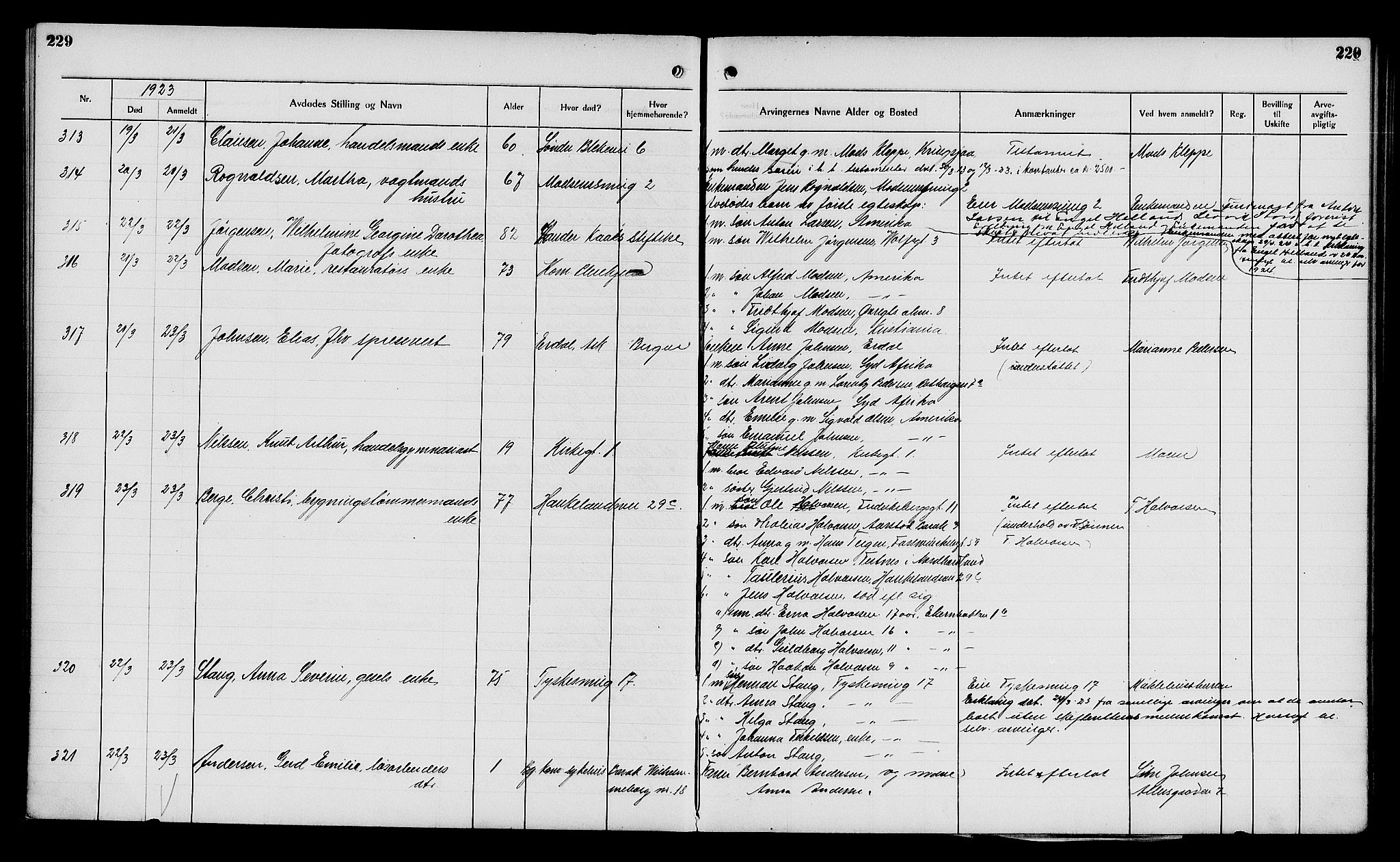 Byfogd og Byskriver i Bergen, AV/SAB-A-3401/06/06Na/L0014: Dødsfallsjournaler, 1921-1924, s. 229