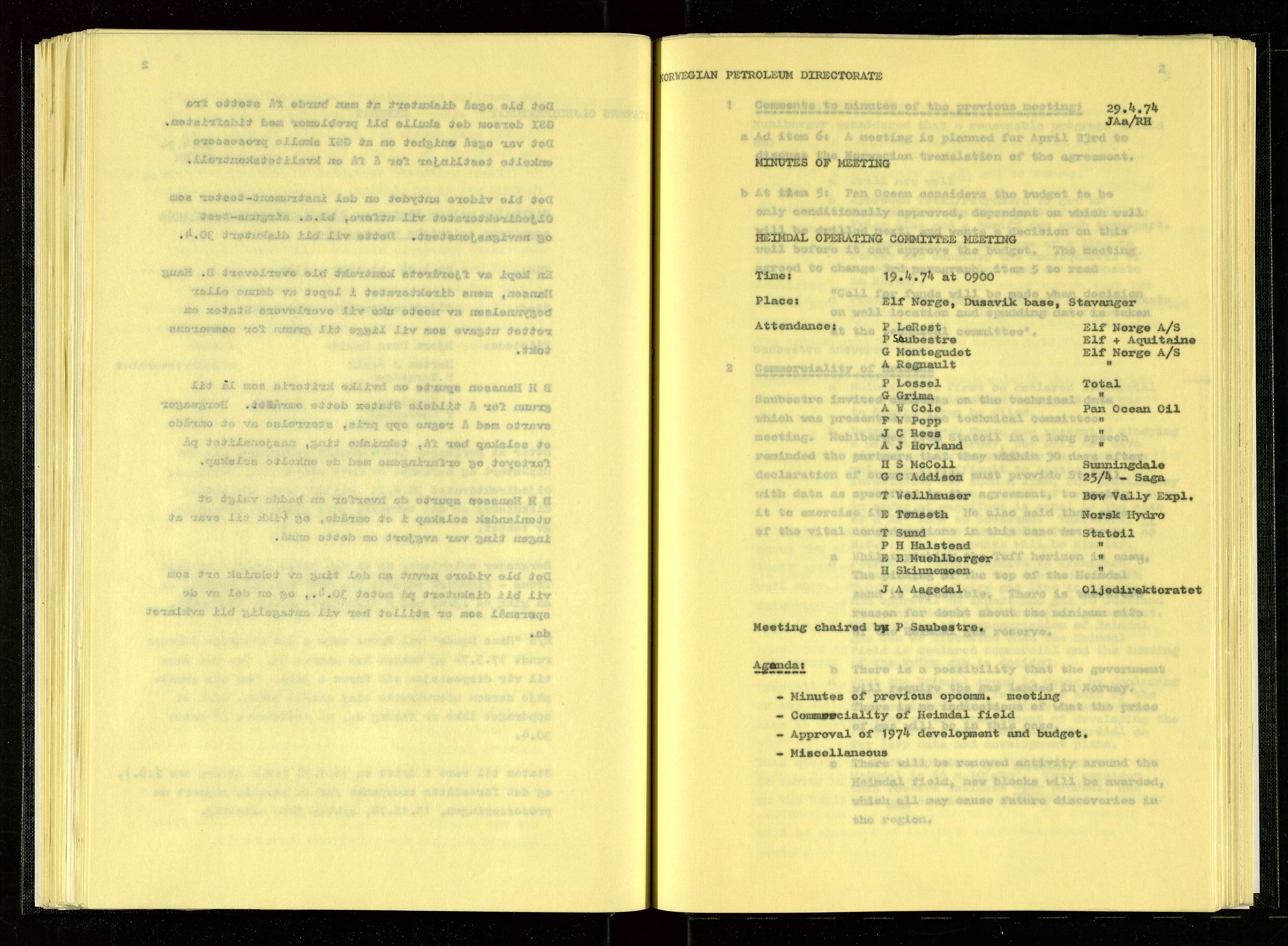 Oljedirektoratet, AV/SAST-A-101366/Aa/L0002: Referatprotokoller, 1974