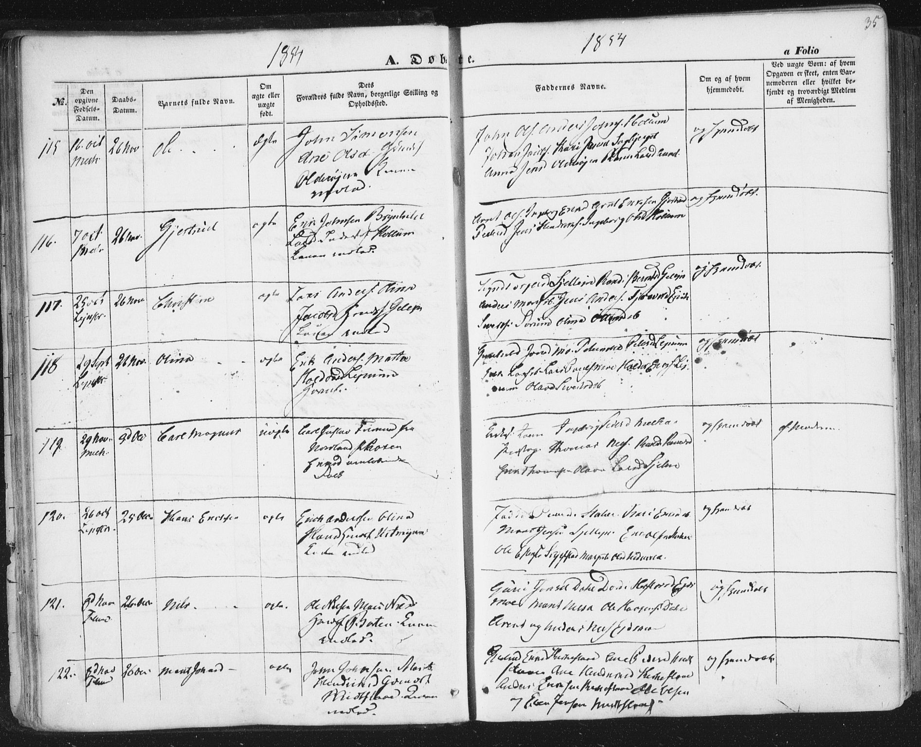 Ministerialprotokoller, klokkerbøker og fødselsregistre - Sør-Trøndelag, SAT/A-1456/691/L1076: Ministerialbok nr. 691A08, 1852-1861, s. 35