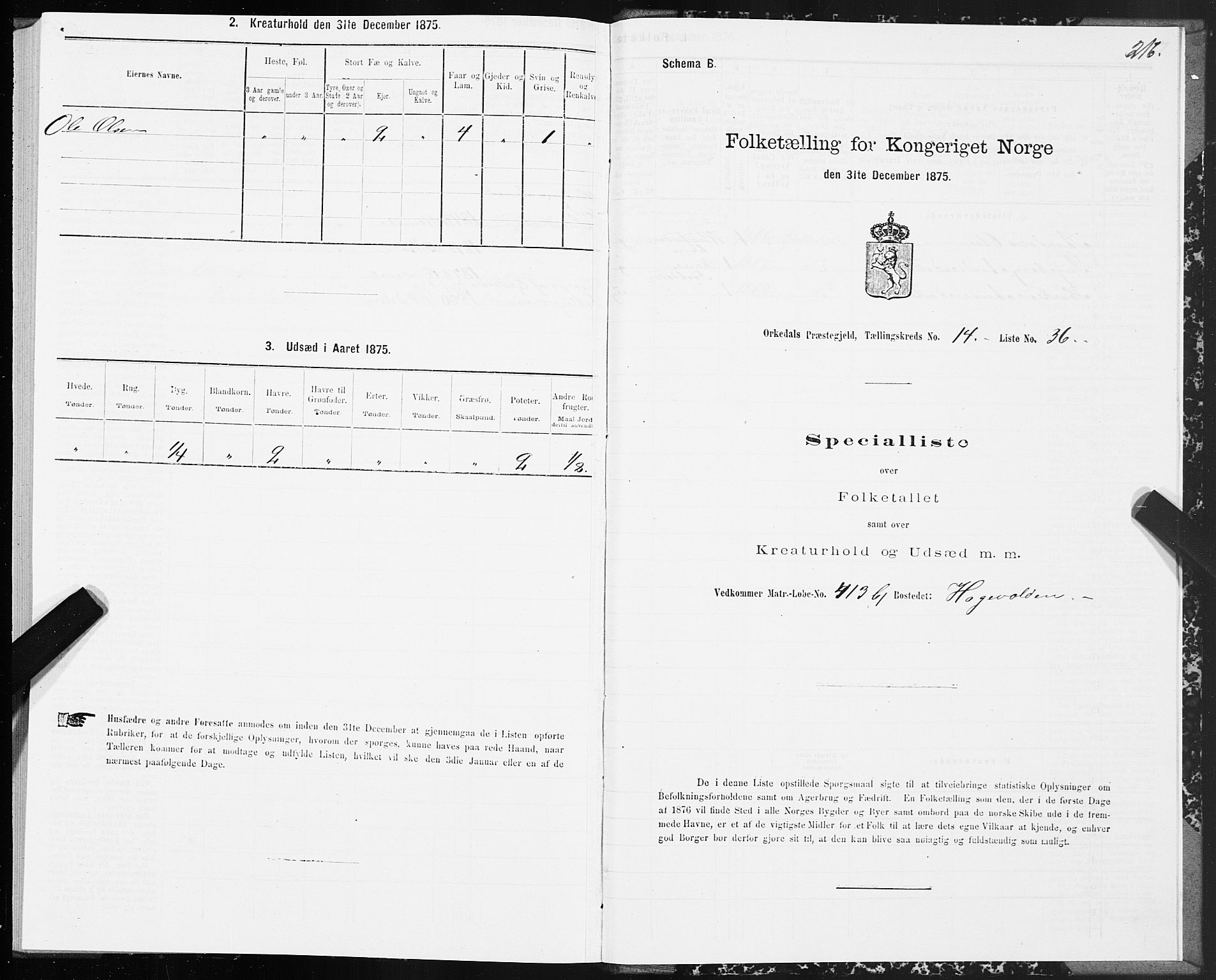 SAT, Folketelling 1875 for 1638P Orkdal prestegjeld, 1875, s. 7216