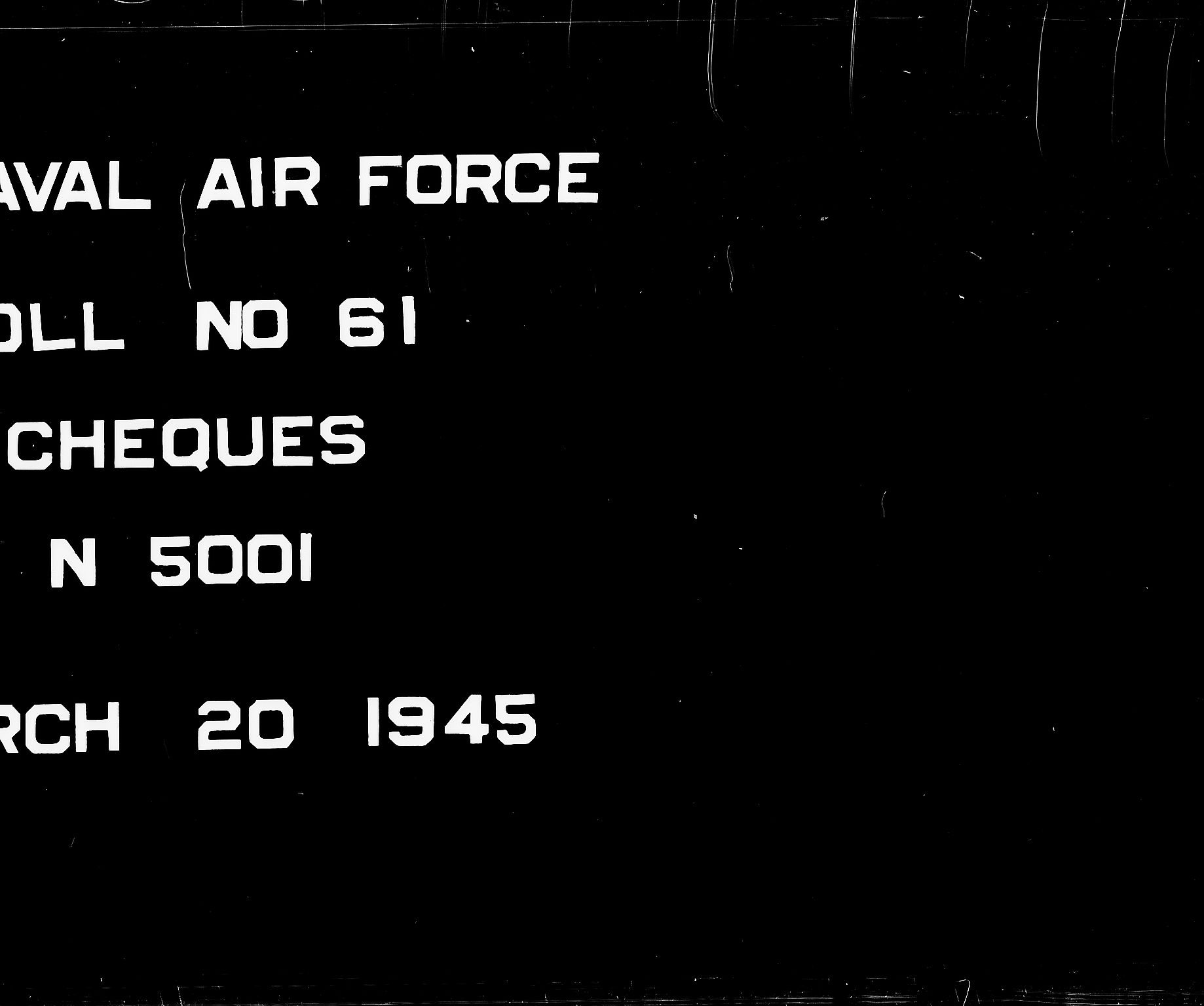 Forsvaret, Flyvåpnenes treningsleir 1940-1945, RA/RAFA-3974/V/L0061: Sjekker.  R.N.A.A.F. sjekk nr. N-5001 til N-6937.
F.T.L. lønningssjekker N-7001 til N-7479, og N-7801 til N-10 000., 1940-1945