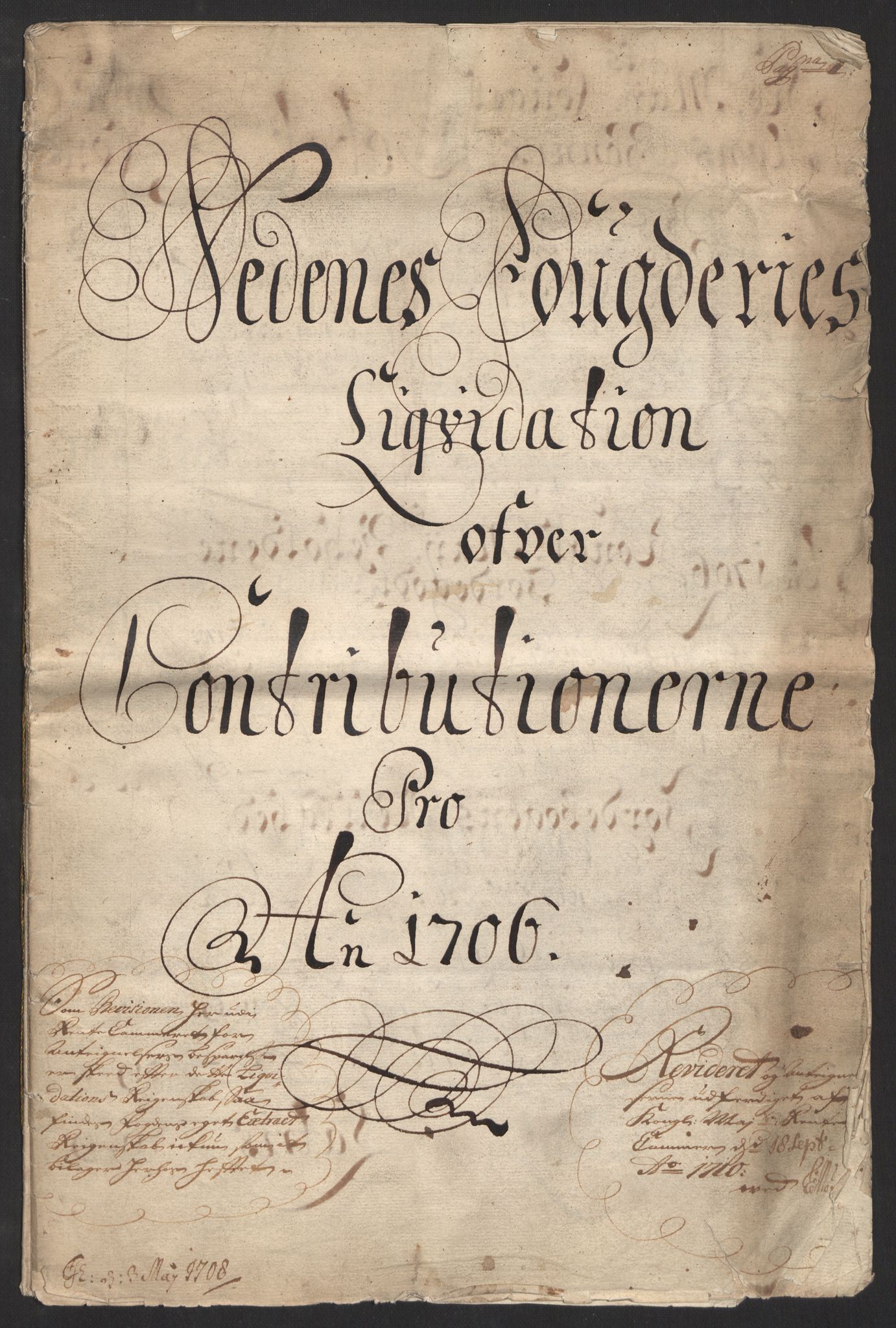 Rentekammeret inntil 1814, Reviderte regnskaper, Fogderegnskap, RA/EA-4092/R39/L2318: Fogderegnskap Nedenes, 1706-1709, s. 3