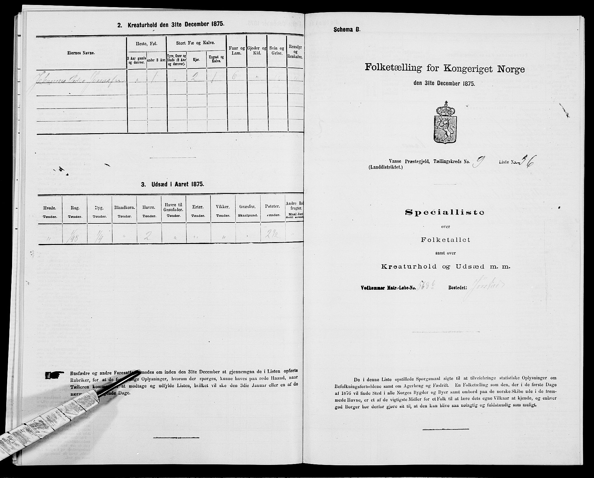 SAK, Folketelling 1875 for 1041L Vanse prestegjeld, Vanse sokn og Farsund landsokn, 1875, s. 1881