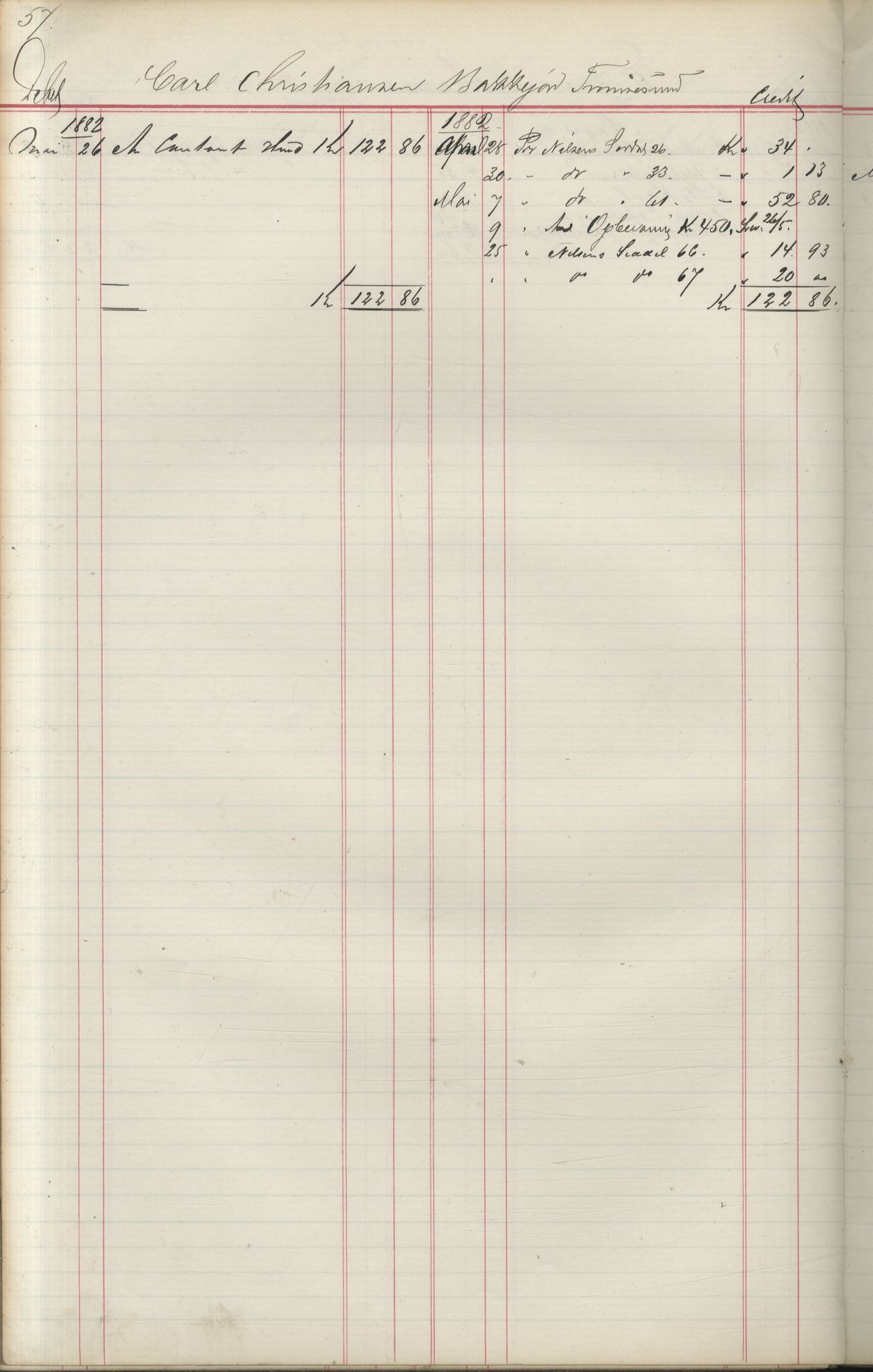 Brodtkorb handel A/S, VAMU/A-0001/F/Fa/L0004/0001: Kompanibøker. Utensogns / Compagnibog for Udensogns Fiskere No 15. Fra A - H, 1882-1895, s. 57