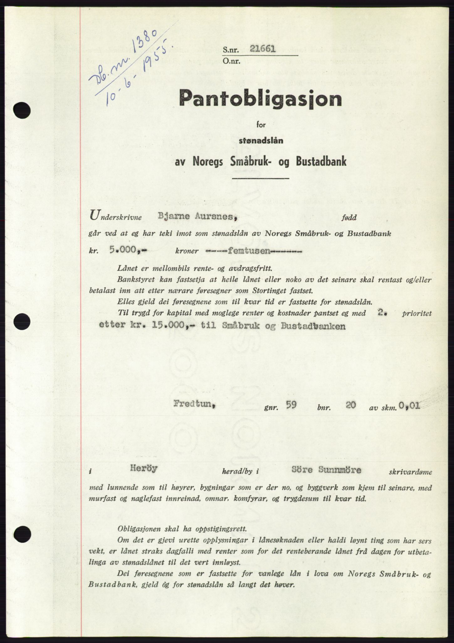 Søre Sunnmøre sorenskriveri, SAT/A-4122/1/2/2C/L0127: Pantebok nr. 15B, 1955-1955, Dagboknr: 1380/1955