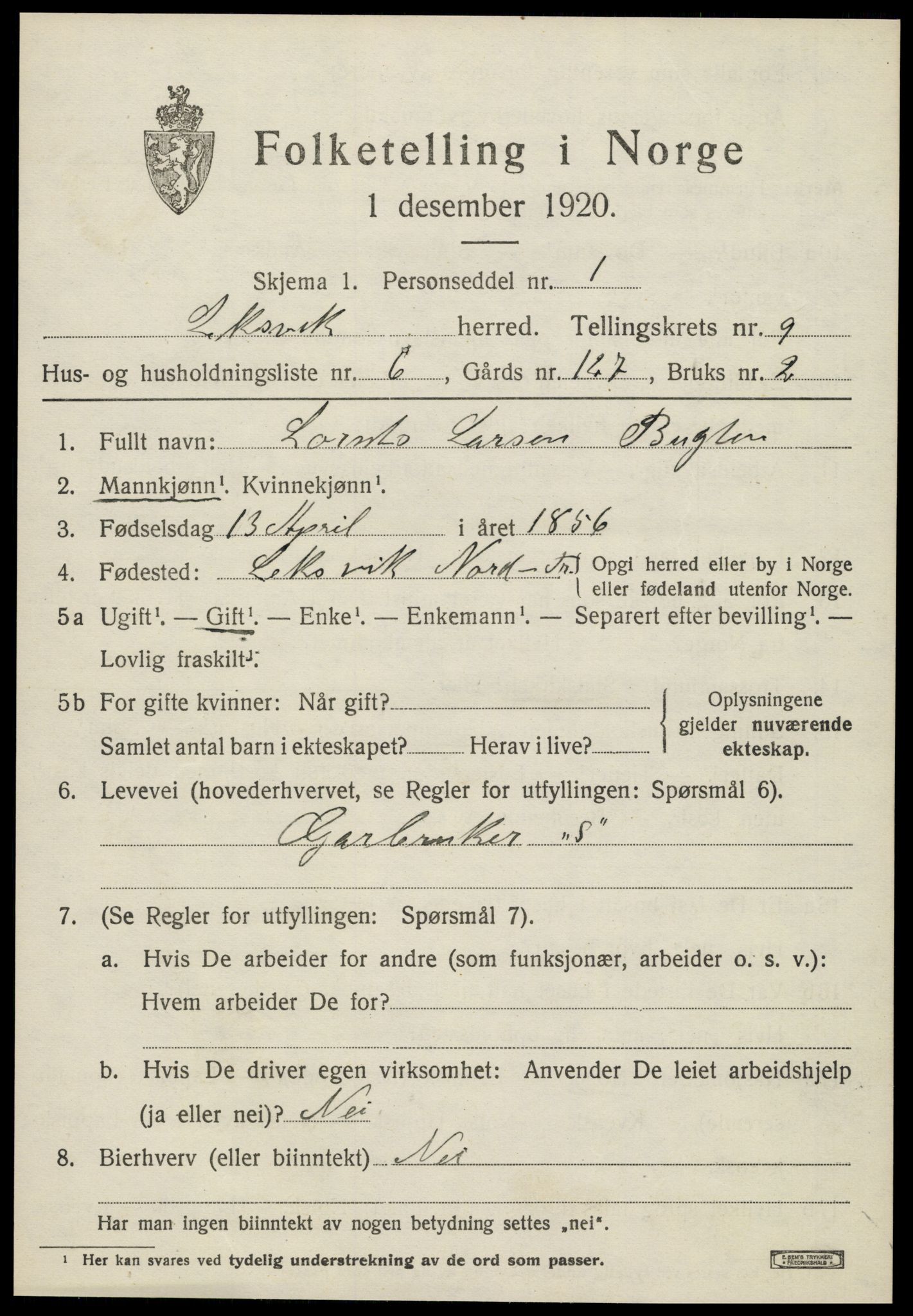 SAT, Folketelling 1920 for 1718 Leksvik herred, 1920, s. 6962