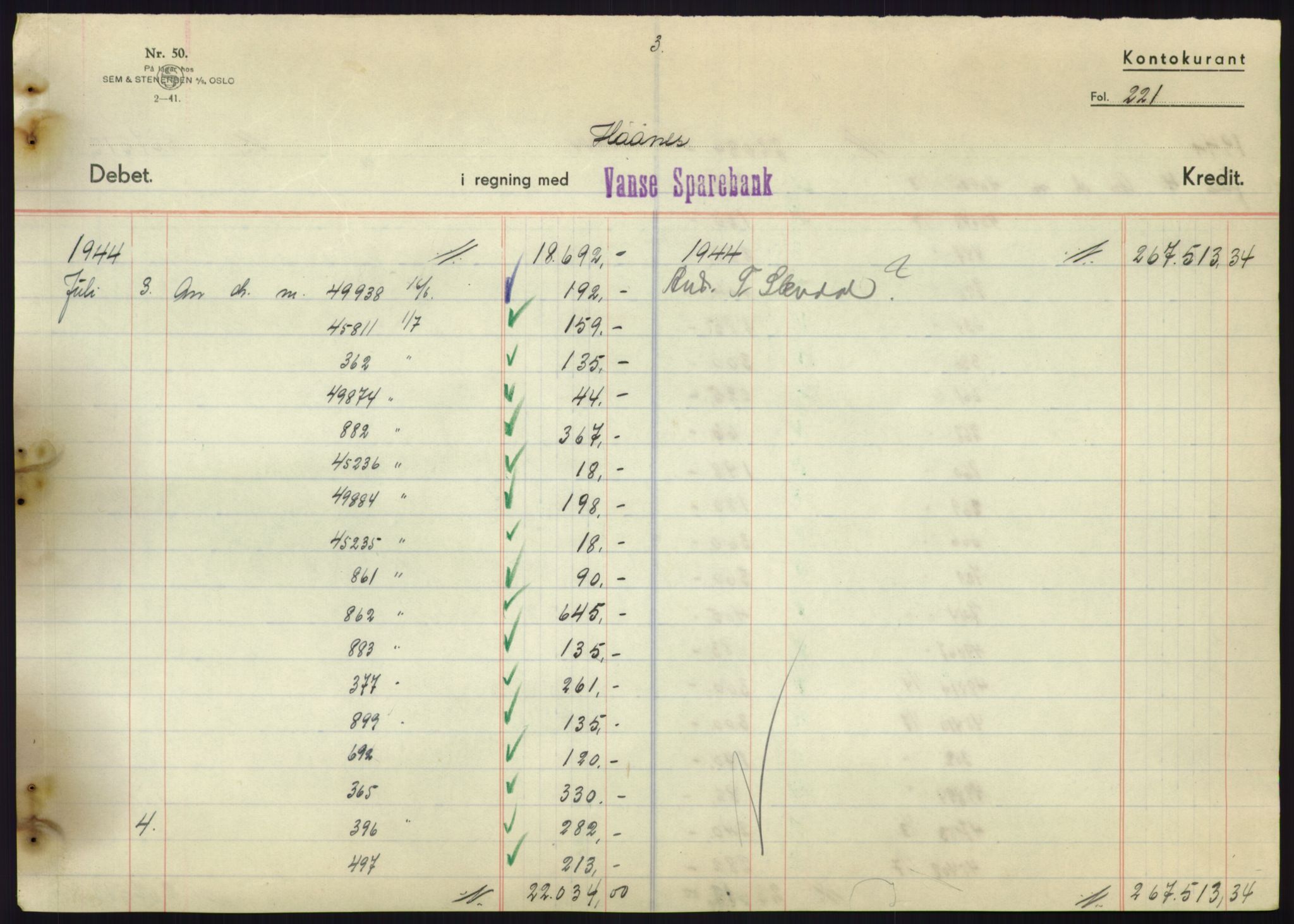 Forsvarsdepartementet, 10. kontor / Oppgjørskontoret, AV/RA-RAFA-1225/D/Db/L0180: Lista oppgjørskontor, 1942-1952, s. 2195
