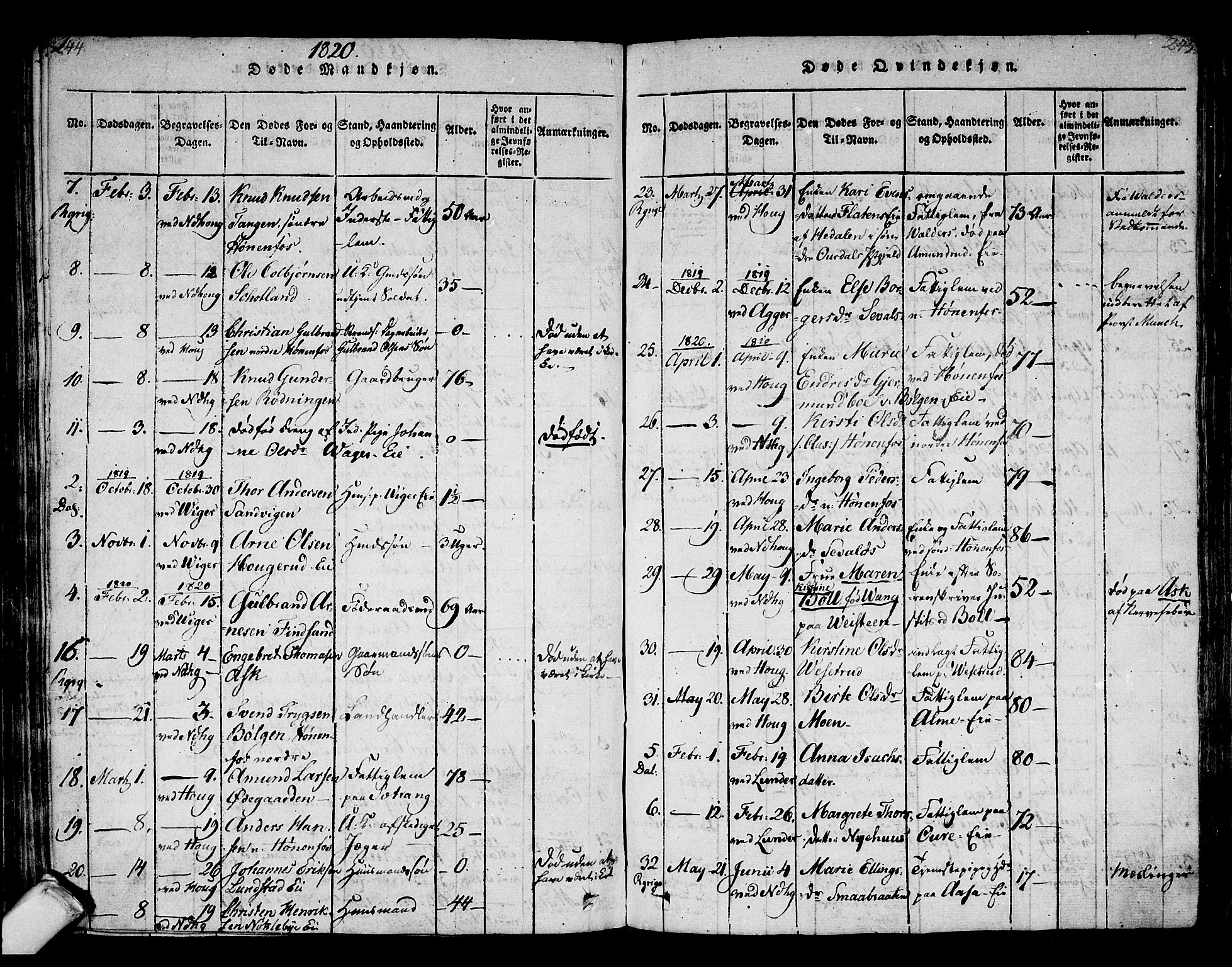 Norderhov kirkebøker, AV/SAKO-A-237/F/Fa/L0008: Ministerialbok nr. 8, 1814-1833, s. 244-245