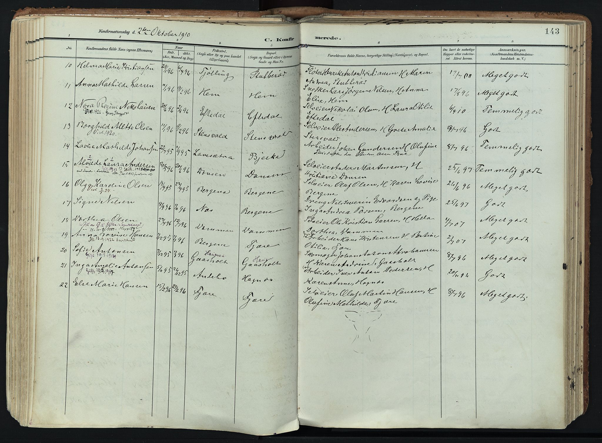 Hedrum kirkebøker, AV/SAKO-A-344/F/Fa/L0010: Ministerialbok nr. I 10, 1904-1918, s. 143