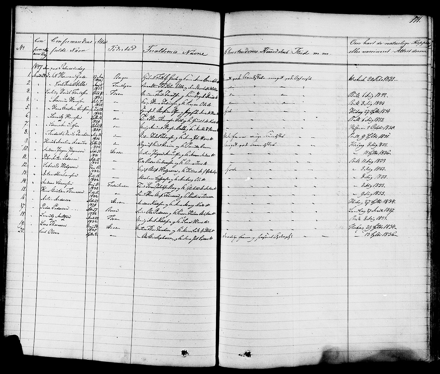 Stavern kirkebøker, AV/SAKO-A-318/F/Fa/L0007: Ministerialbok nr. 7, 1840-1877, s. 171