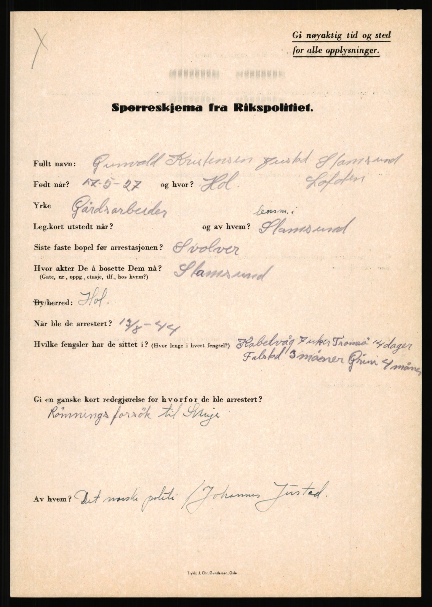 Rikspolitisjefen, AV/RA-S-1560/L/L0009: Karlsen, Aksel Emanuel - Kristiansen, Øivind Vetre, 1940-1945, s. 905