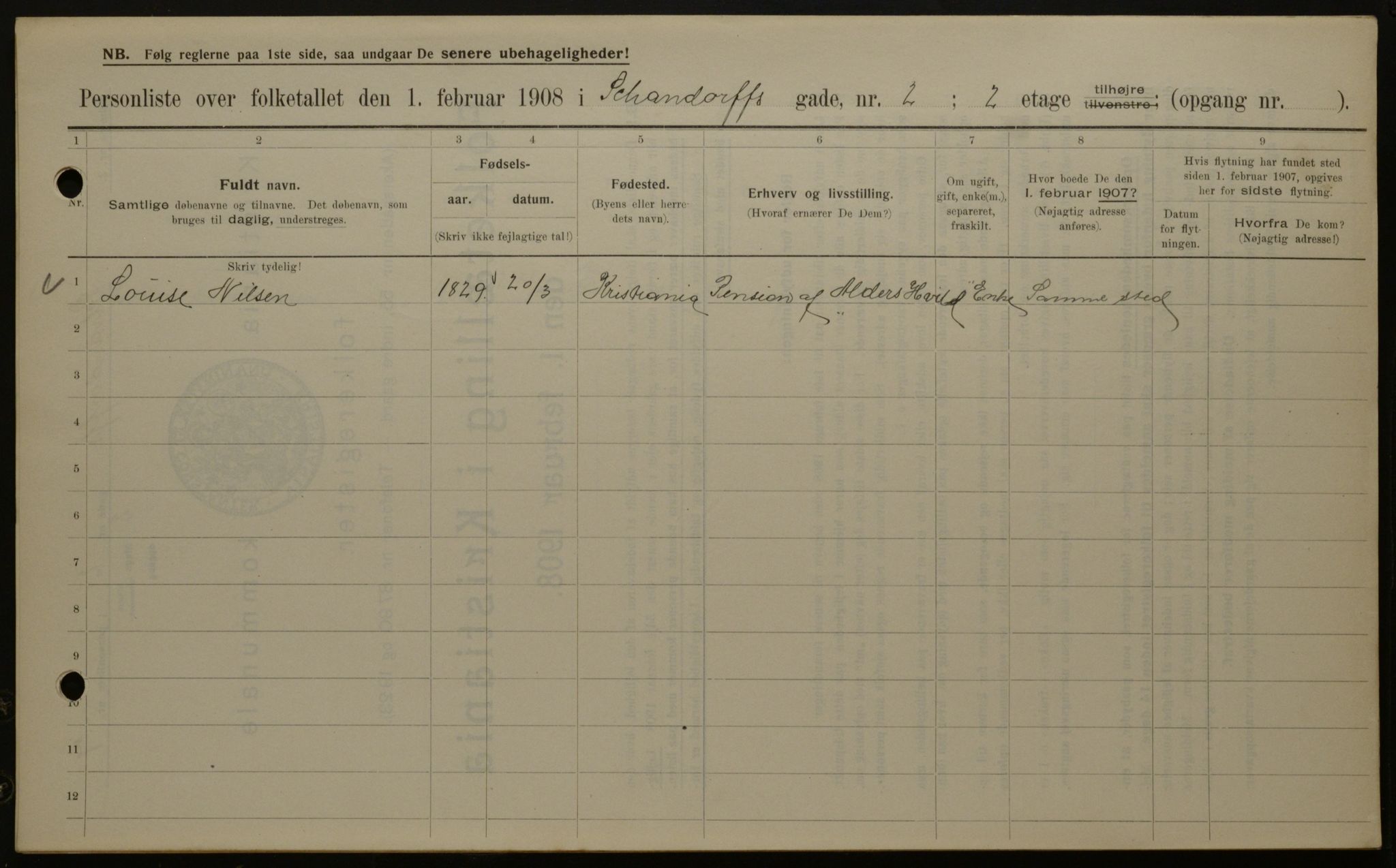 OBA, Kommunal folketelling 1.2.1908 for Kristiania kjøpstad, 1908, s. 80640