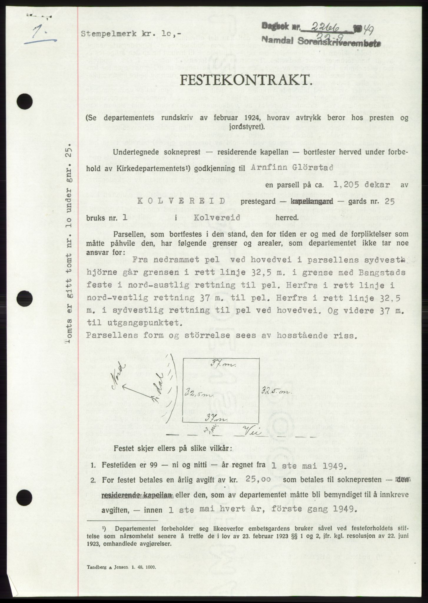 Namdal sorenskriveri, SAT/A-4133/1/2/2C: Pantebok nr. -, 1949-1949, Dagboknr: 2266/1949