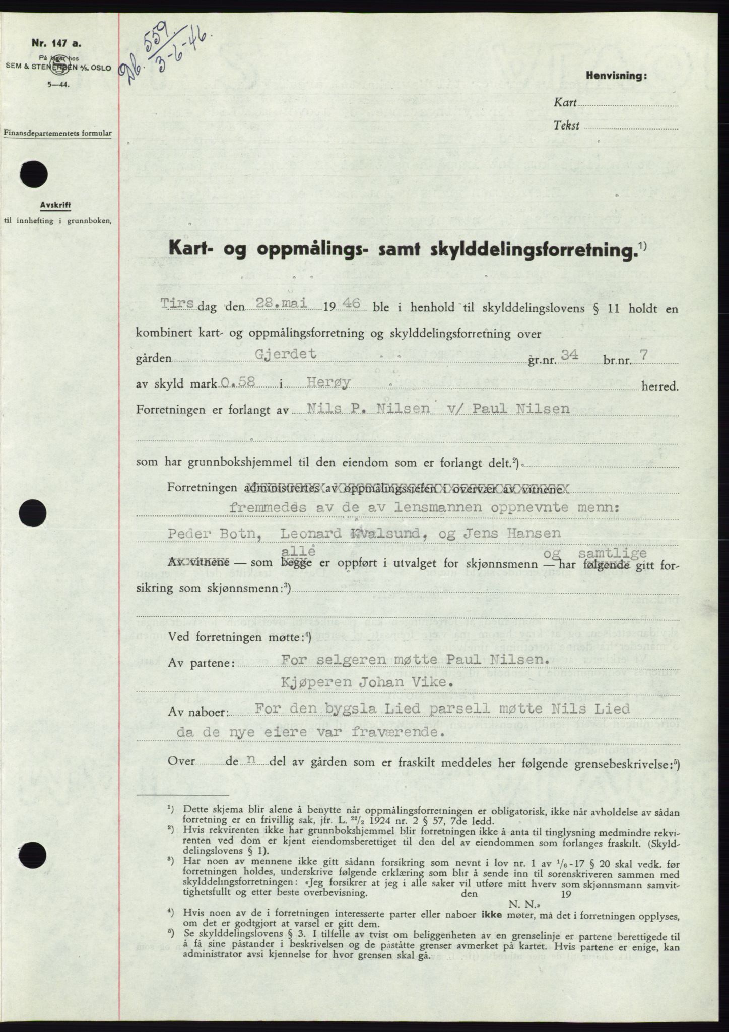 Søre Sunnmøre sorenskriveri, SAT/A-4122/1/2/2C/L0078: Pantebok nr. 4A, 1946-1946, Dagboknr: 559/1946