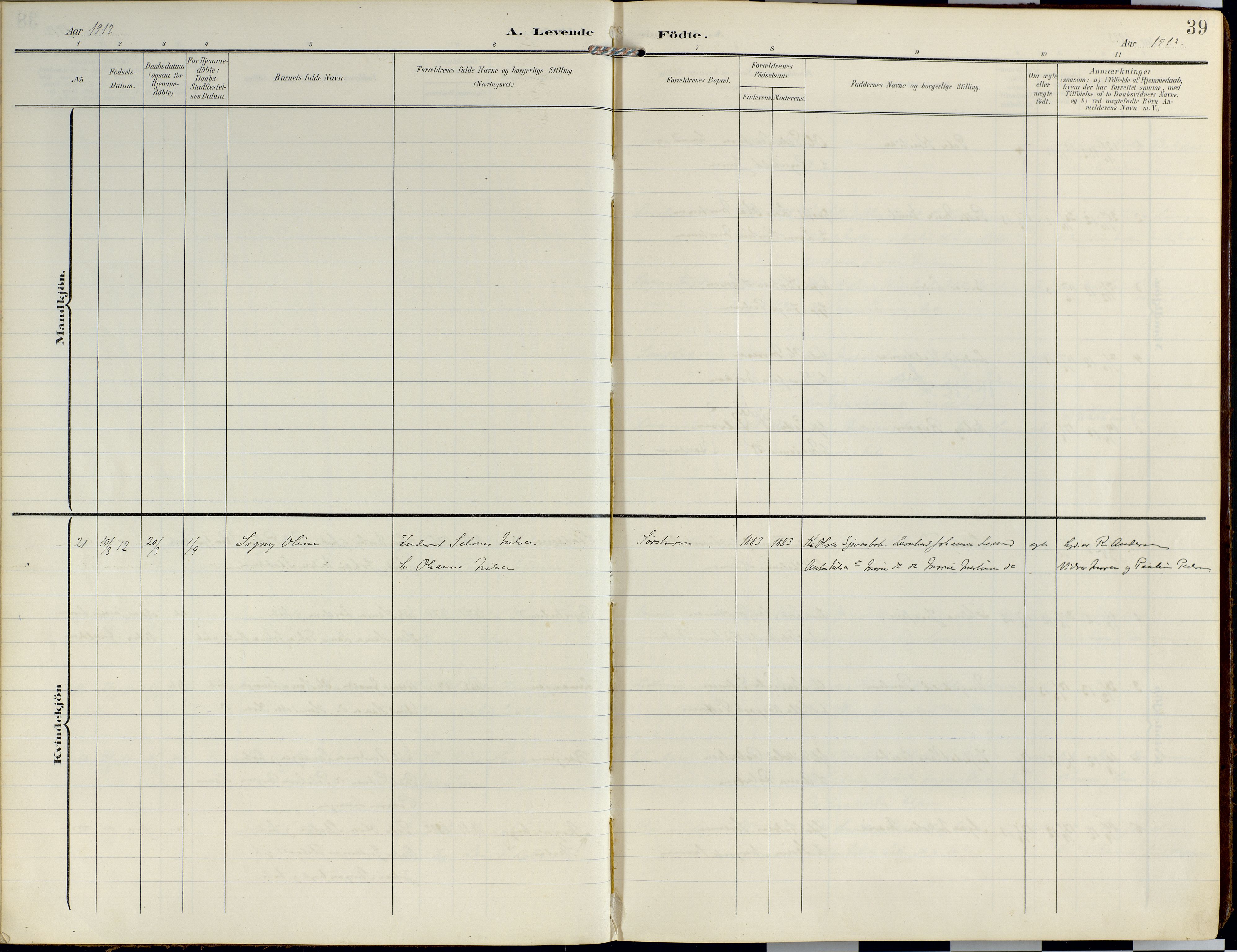 Lyngen sokneprestembete, AV/SATØ-S-1289/H/He/Hea/L0014kirke: Ministerialbok nr. 14, 1905-1920, s. 39