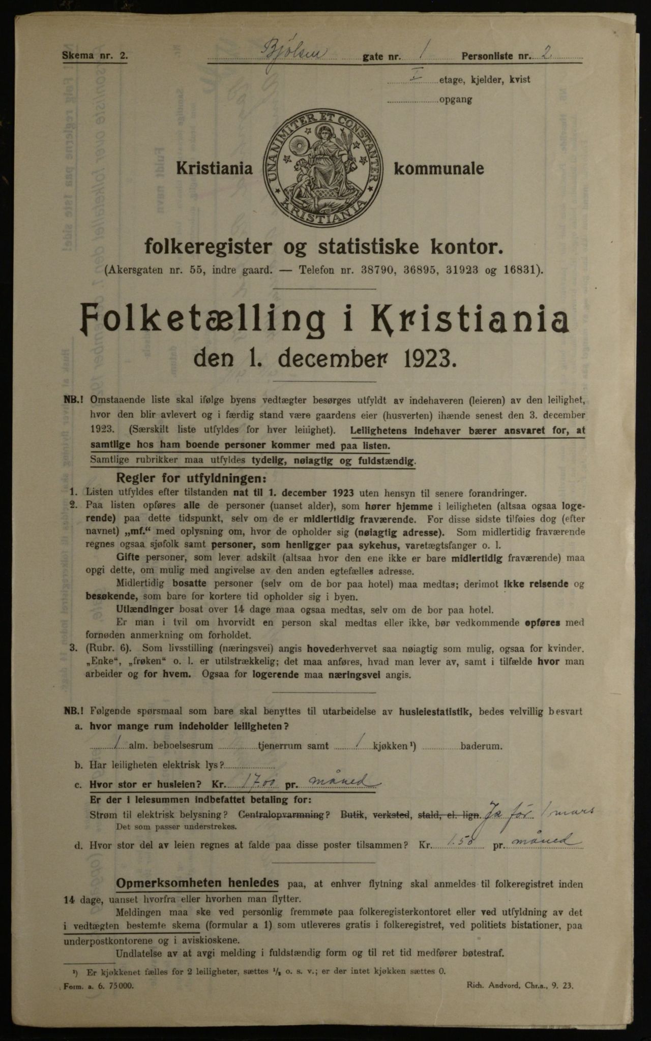 OBA, Kommunal folketelling 1.12.1923 for Kristiania, 1923, s. 7463