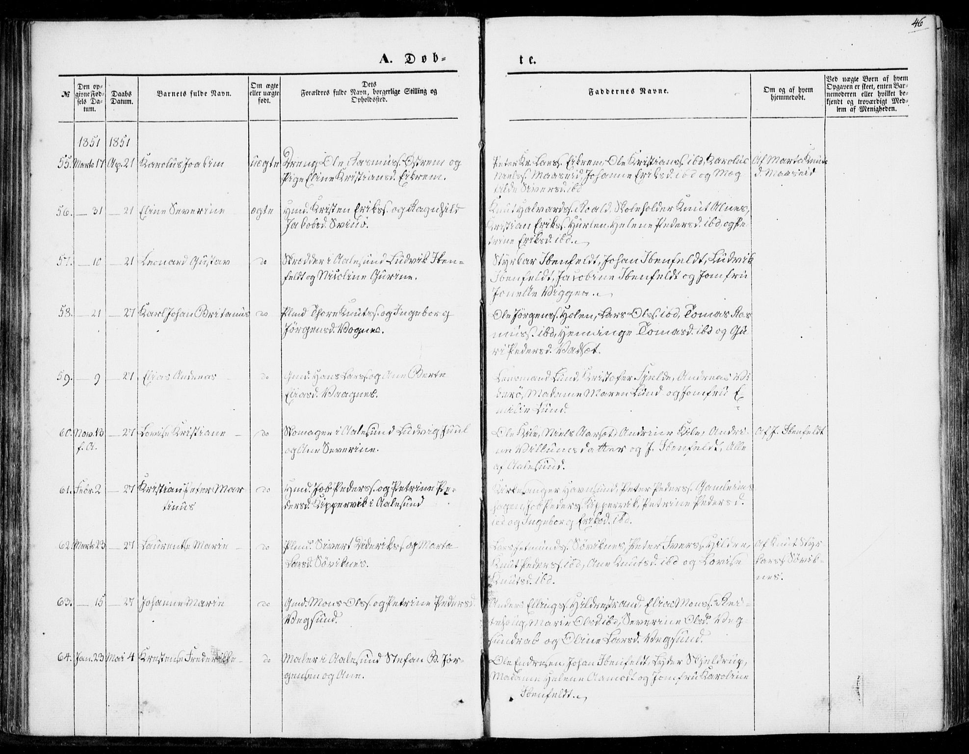 Ministerialprotokoller, klokkerbøker og fødselsregistre - Møre og Romsdal, AV/SAT-A-1454/528/L0397: Ministerialbok nr. 528A08, 1848-1858, s. 46