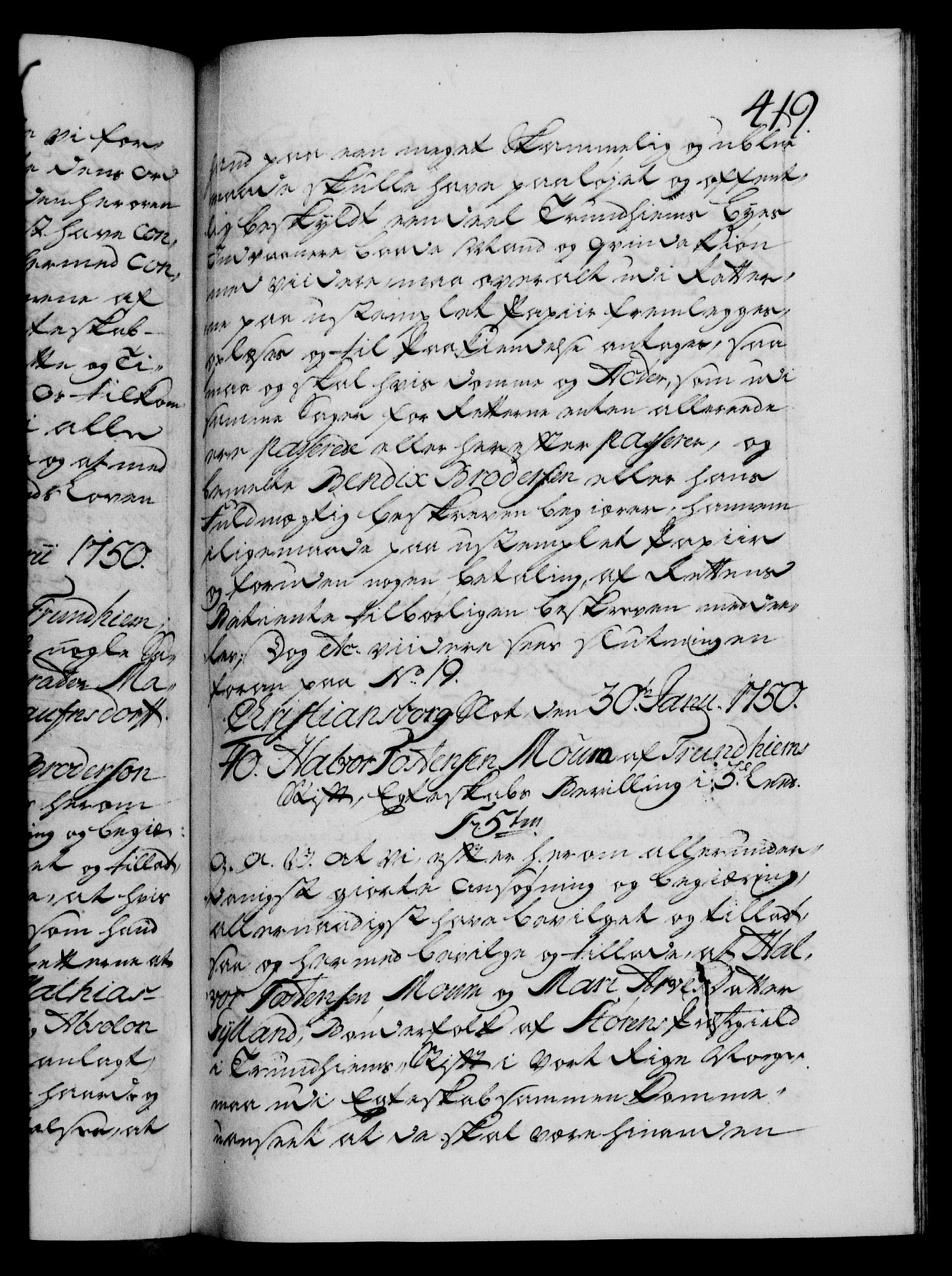Danske Kanselli 1572-1799, RA/EA-3023/F/Fc/Fca/Fcaa/L0036: Norske registre, 1749-1750, s. 419a