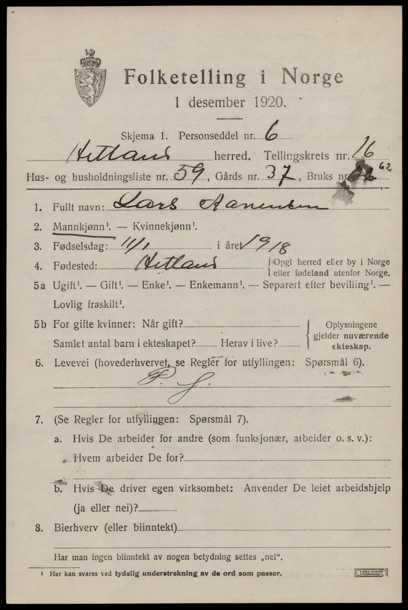 SAST, Folketelling 1920 for 1126 Hetland herred, 1920, s. 23781