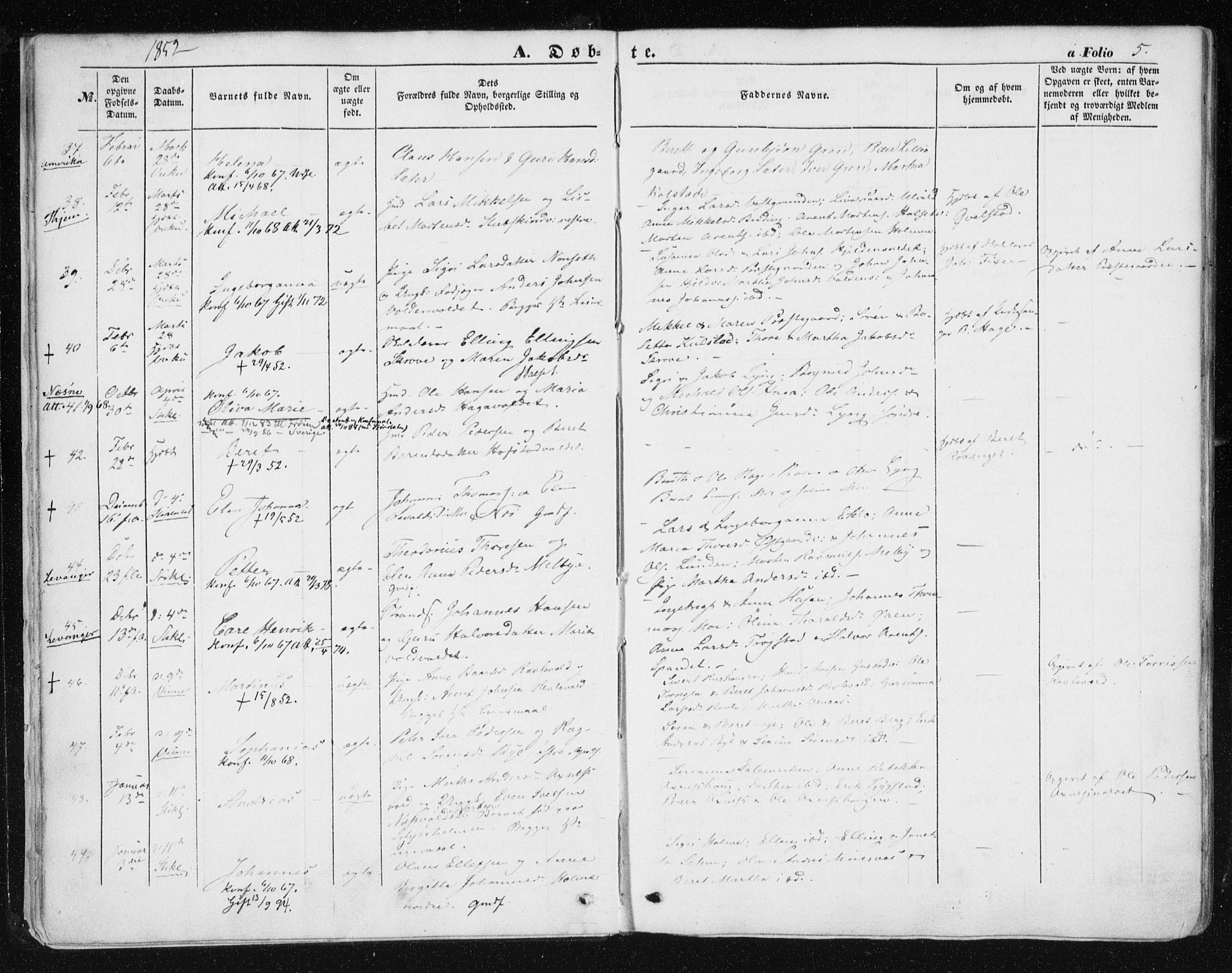 Ministerialprotokoller, klokkerbøker og fødselsregistre - Nord-Trøndelag, AV/SAT-A-1458/723/L0240: Ministerialbok nr. 723A09, 1852-1860, s. 5