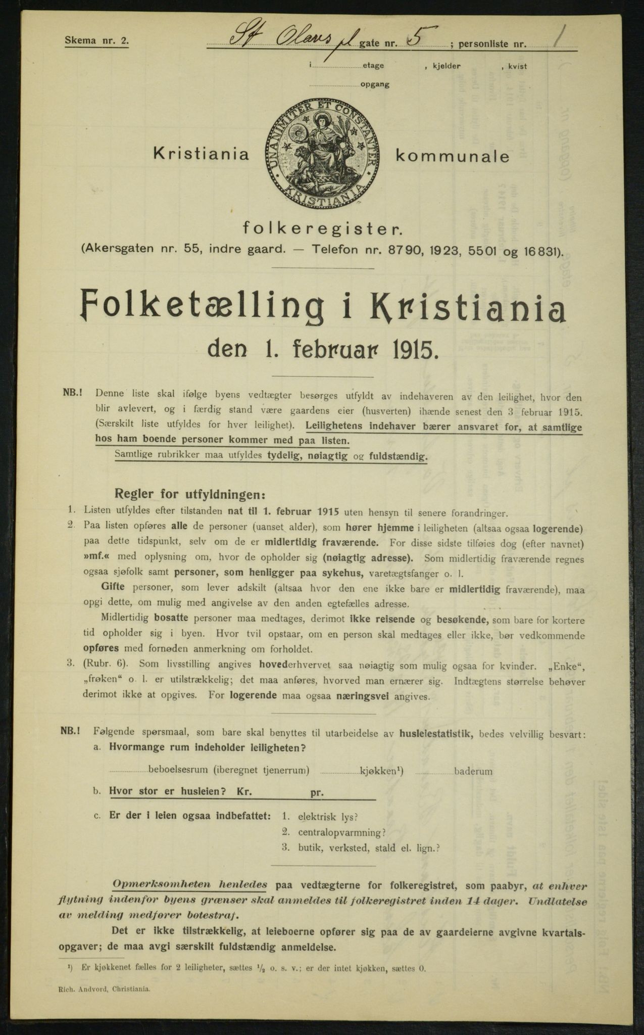 OBA, Kommunal folketelling 1.2.1915 for Kristiania, 1915, s. 88094