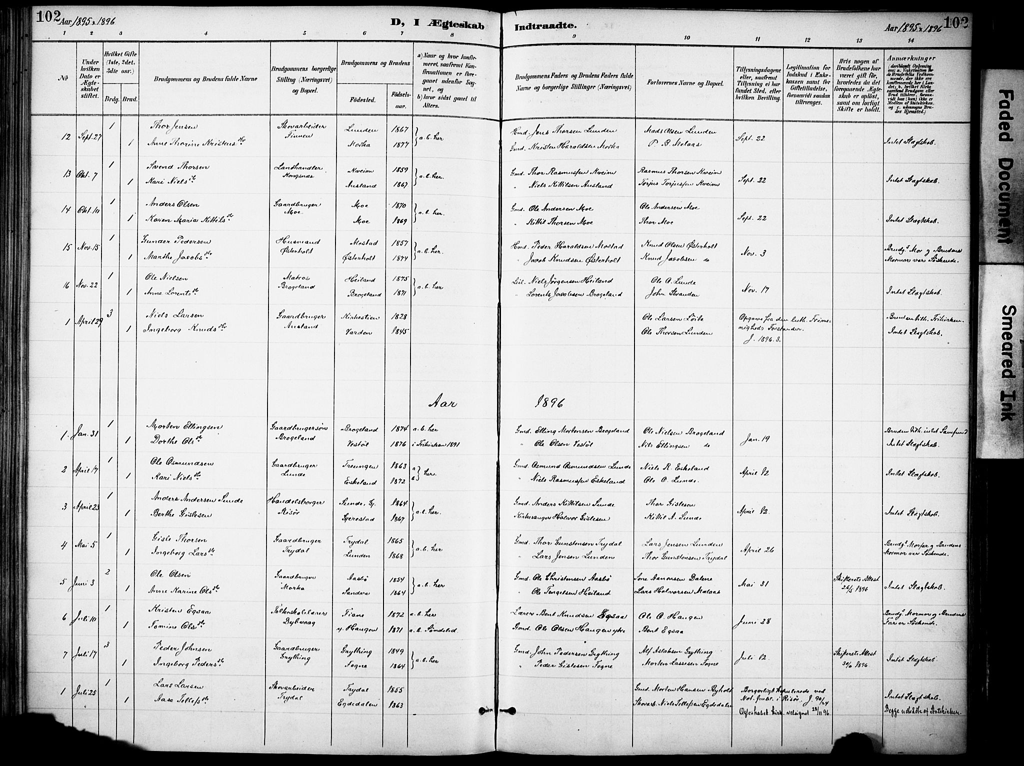 Gjerstad sokneprestkontor, SAK/1111-0014/F/Fa/Faa/L0010: Ministerialbok nr. A 10, 1891-1902, s. 102