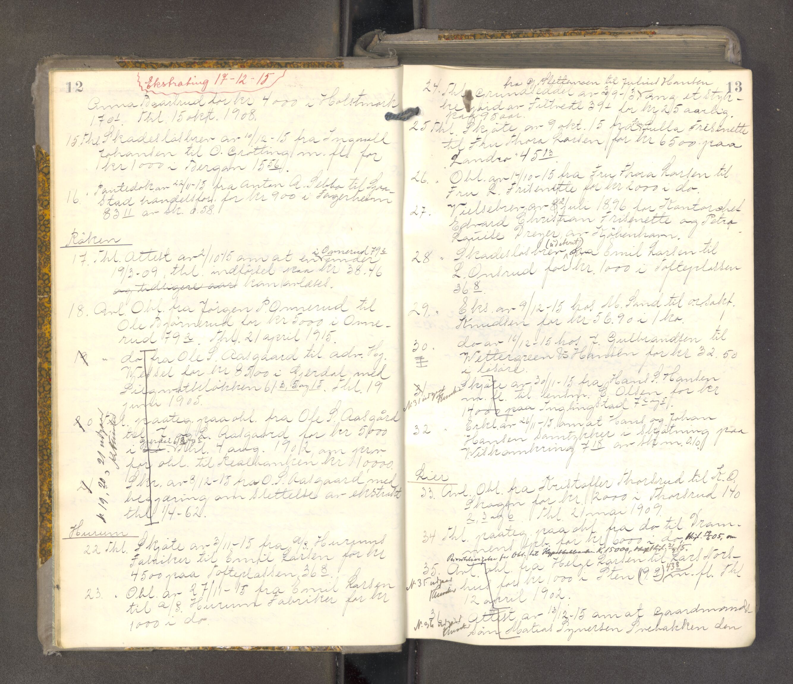 Lier, Røyken og Hurum sorenskriveri, AV/SAKO-A-89/F/Fa/L0098: Tingbok, 1915-1918, s. 12-13