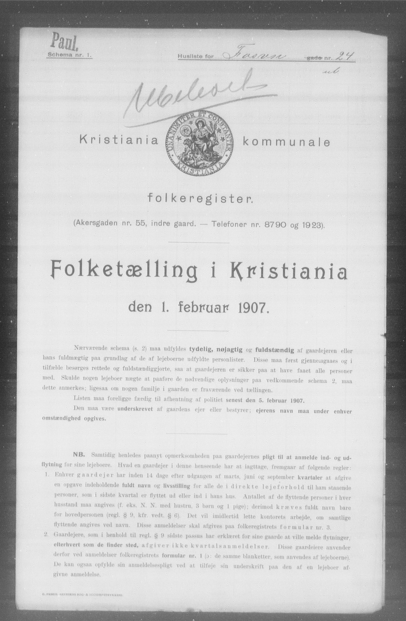 OBA, Kommunal folketelling 1.2.1907 for Kristiania kjøpstad, 1907, s. 12882