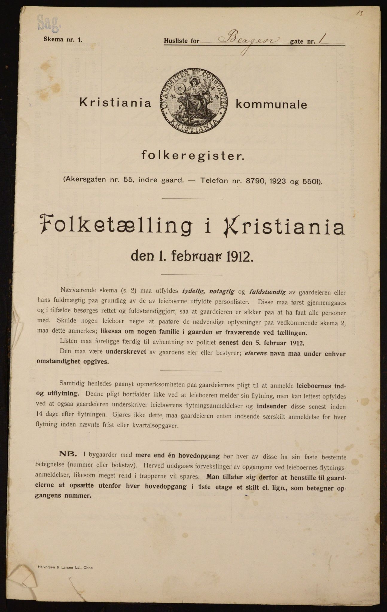 OBA, Kommunal folketelling 1.2.1912 for Kristiania, 1912, s. 3683