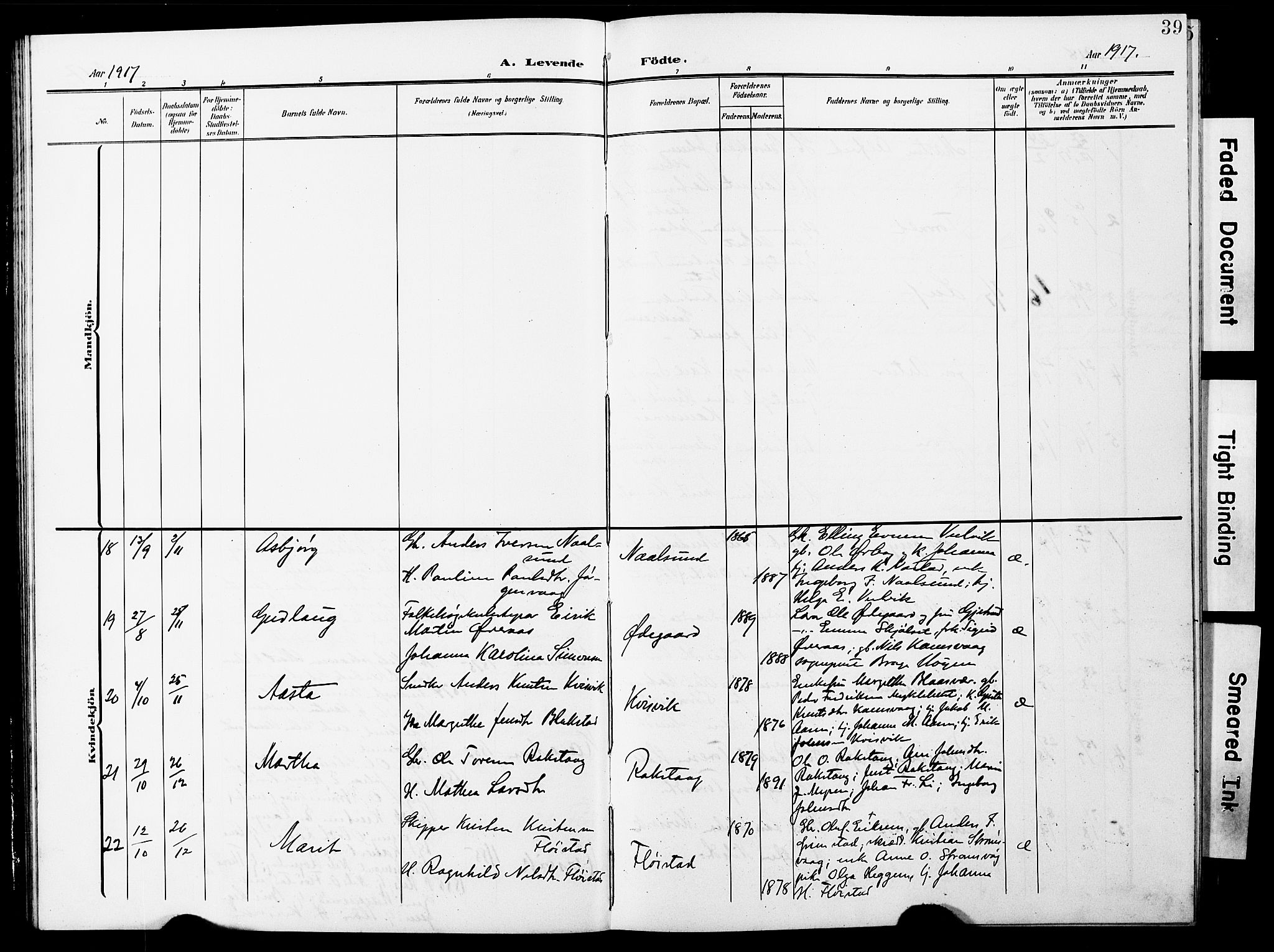 Ministerialprotokoller, klokkerbøker og fødselsregistre - Møre og Romsdal, AV/SAT-A-1454/587/L1001: Klokkerbok nr. 587C01, 1906-1927, s. 39