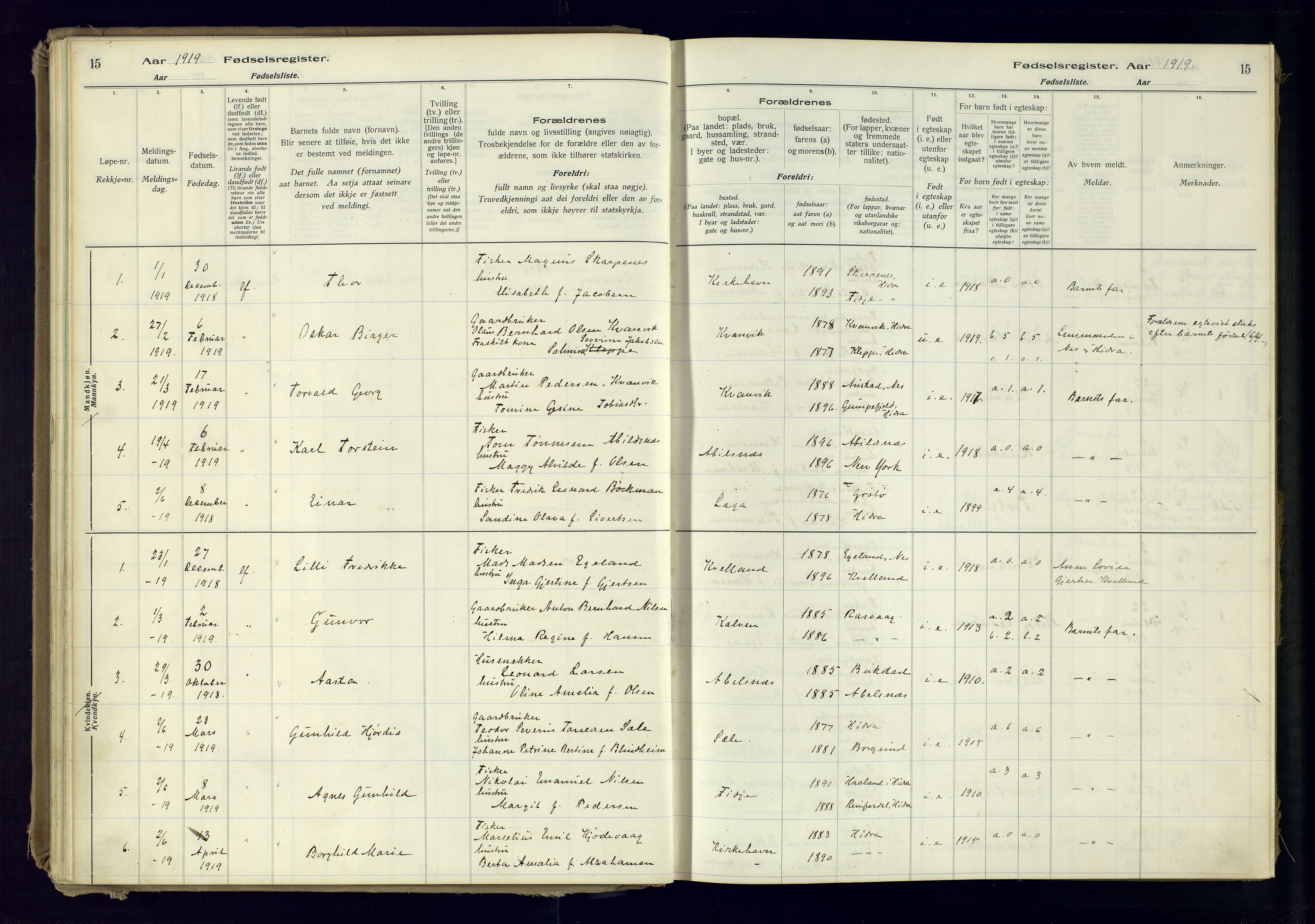 Flekkefjord sokneprestkontor, AV/SAK-1111-0012/J/Ja/L0007: Fødselsregister nr. 7, 1916-1982, s. 15