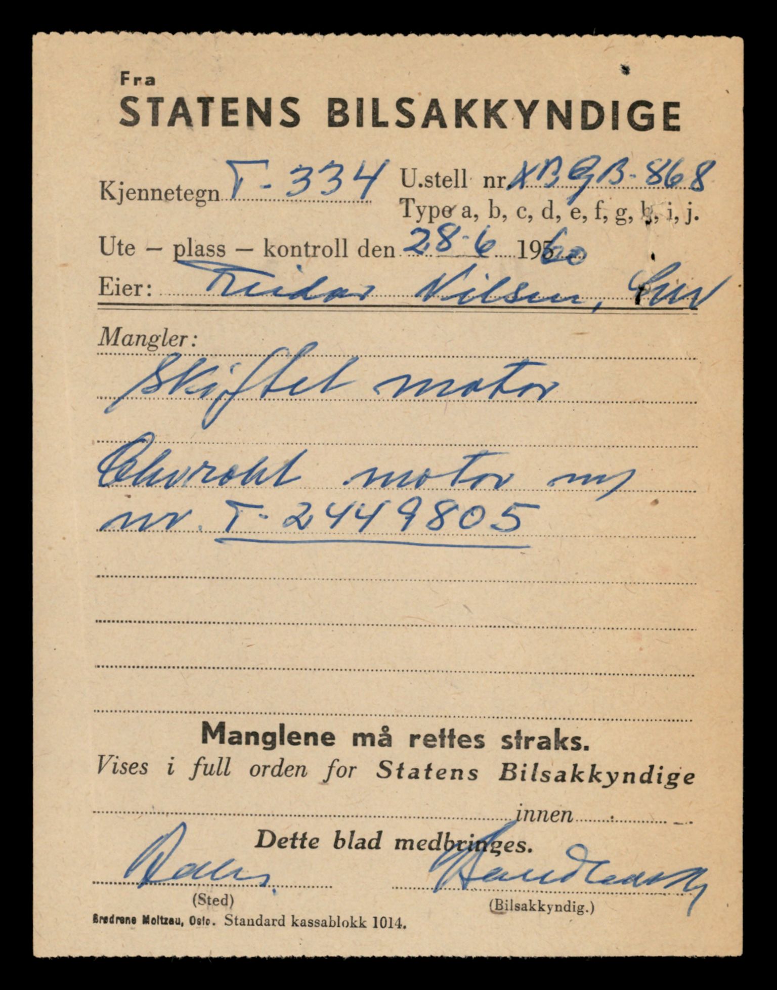 Møre og Romsdal vegkontor - Ålesund trafikkstasjon, SAT/A-4099/F/Fe/L0003: Registreringskort for kjøretøy T 232 - T 340, 1927-1998, s. 2512