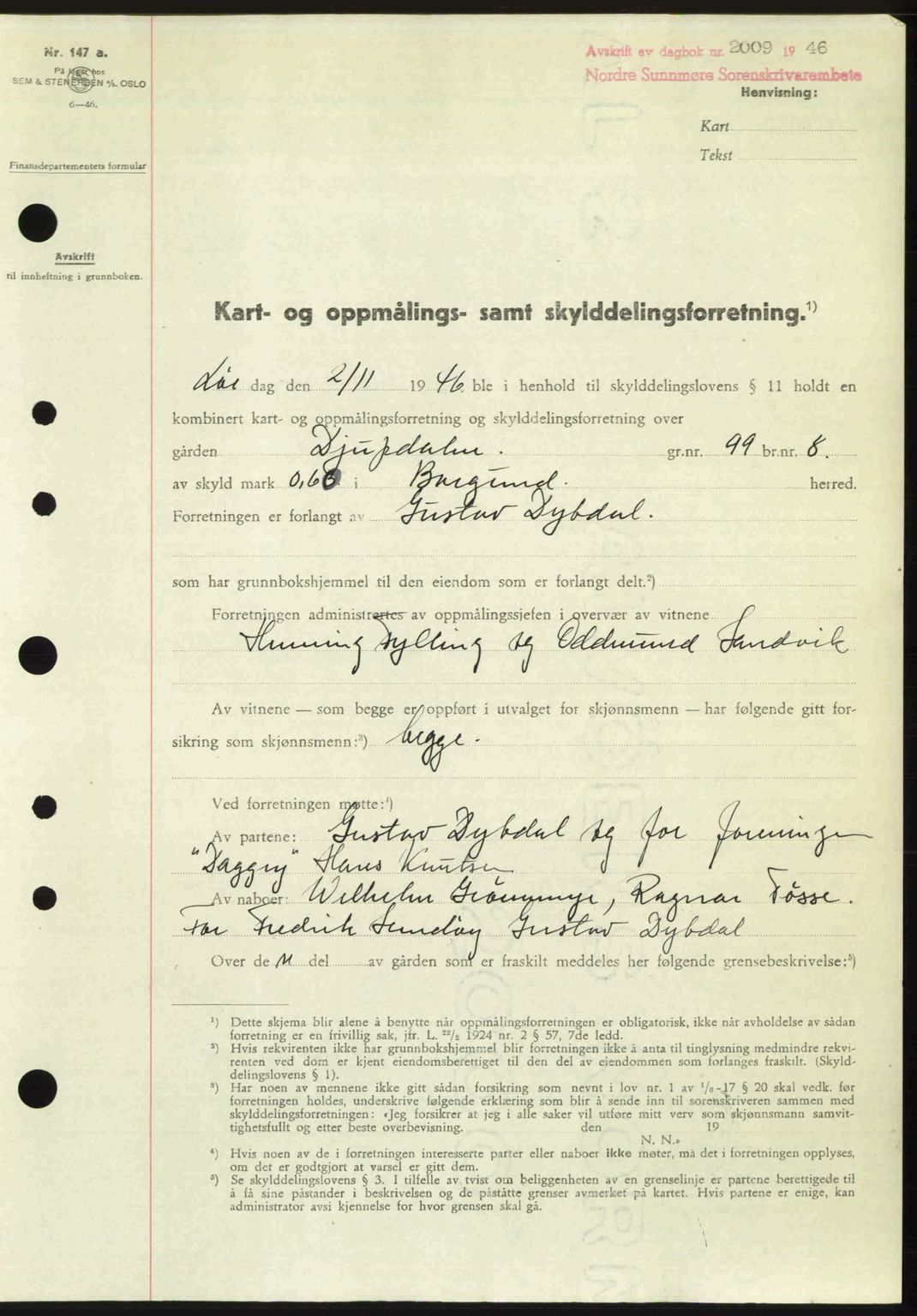 Nordre Sunnmøre sorenskriveri, AV/SAT-A-0006/1/2/2C/2Ca: Pantebok nr. A23, 1946-1947, Dagboknr: 2009/1946