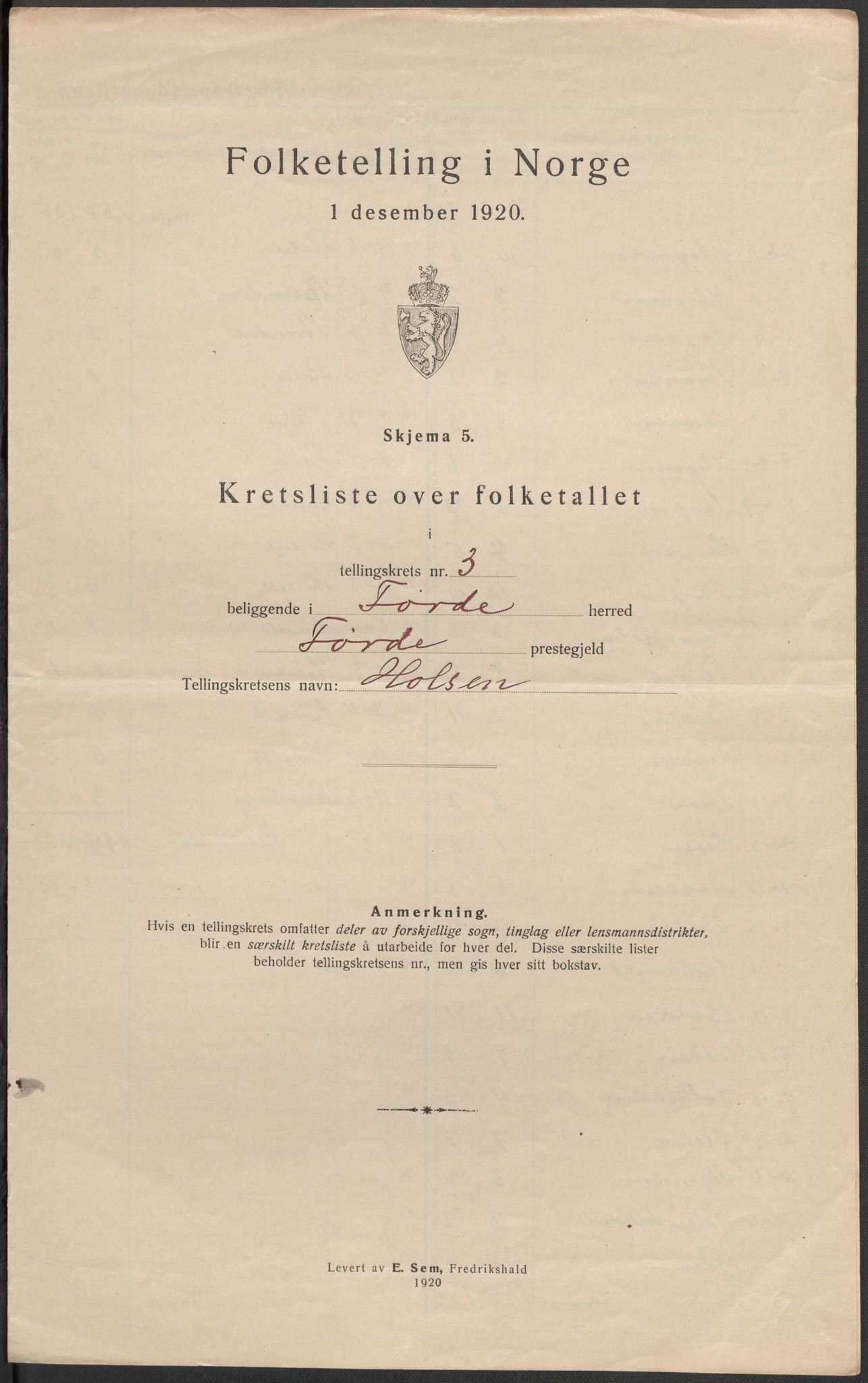 SAB, Folketelling 1920 for 1432 Førde herred, 1920, s. 11