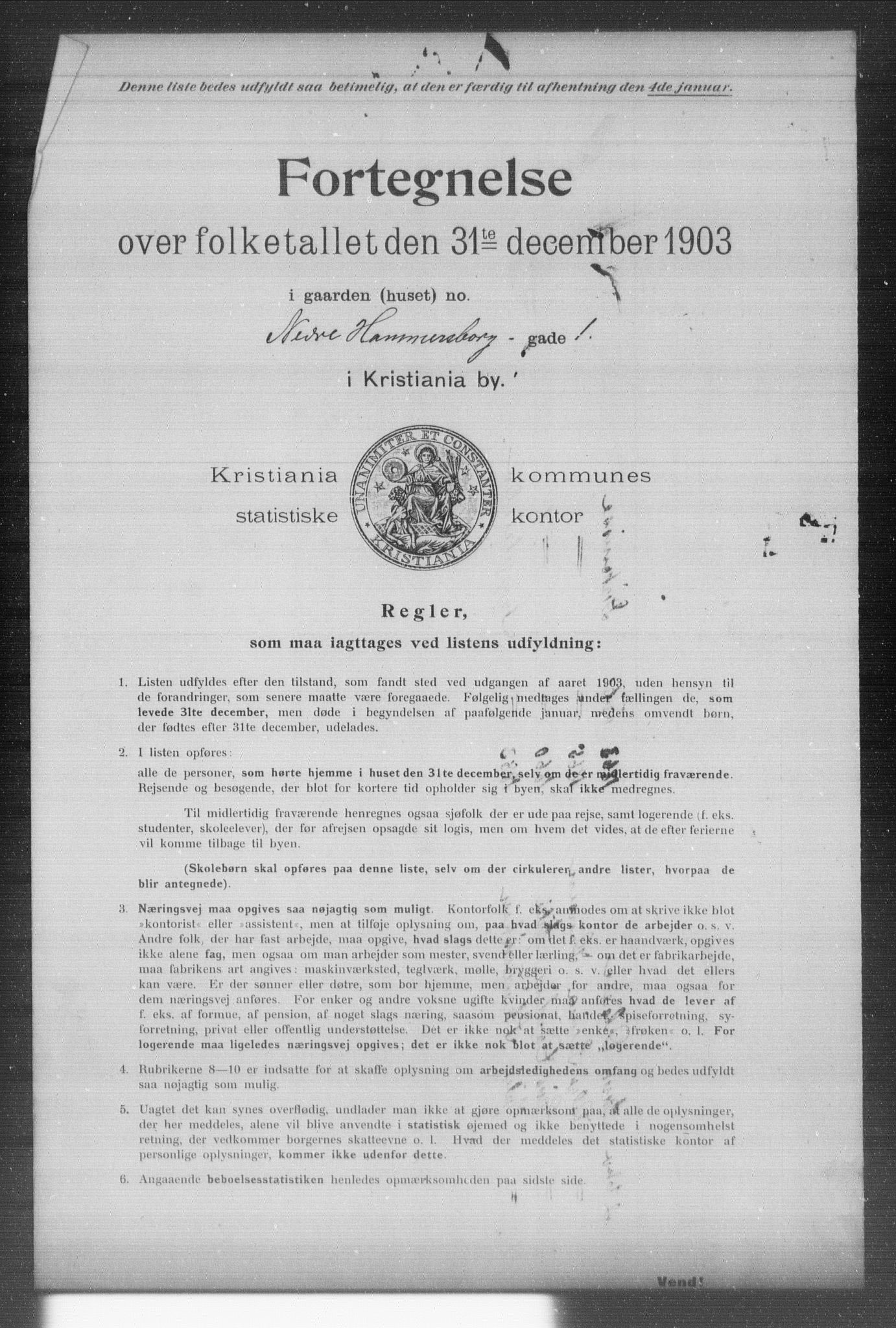 OBA, Kommunal folketelling 31.12.1903 for Kristiania kjøpstad, 1903, s. 13443
