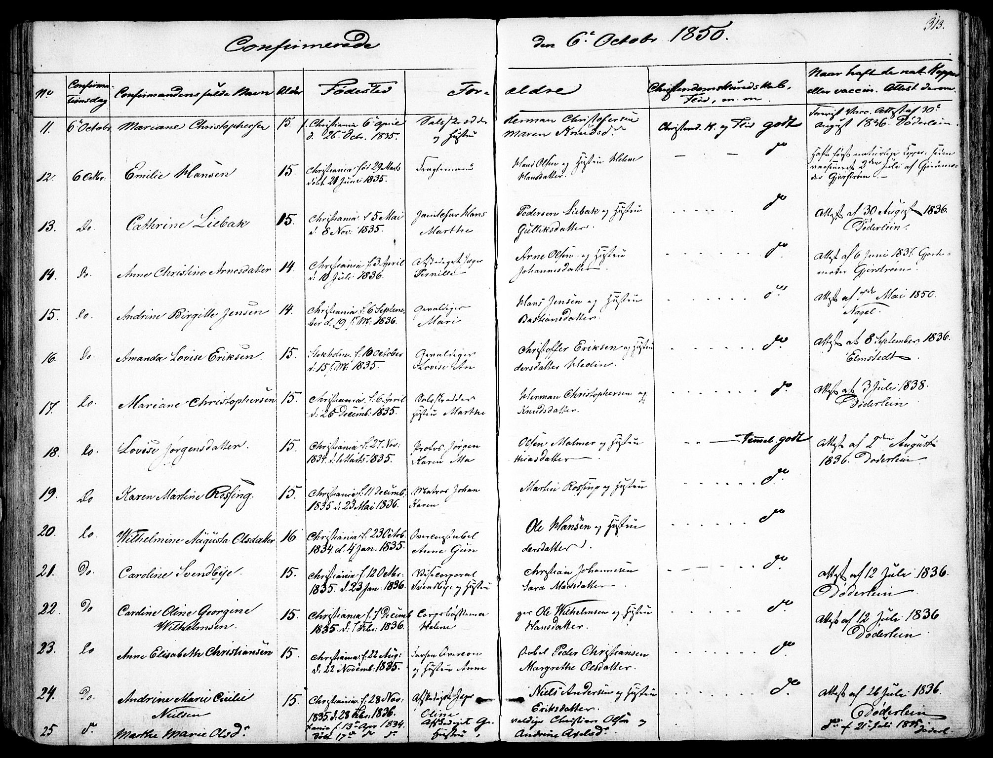 Garnisonsmenigheten Kirkebøker, AV/SAO-A-10846/F/Fa/L0008: Ministerialbok nr. 8, 1842-1859, s. 313