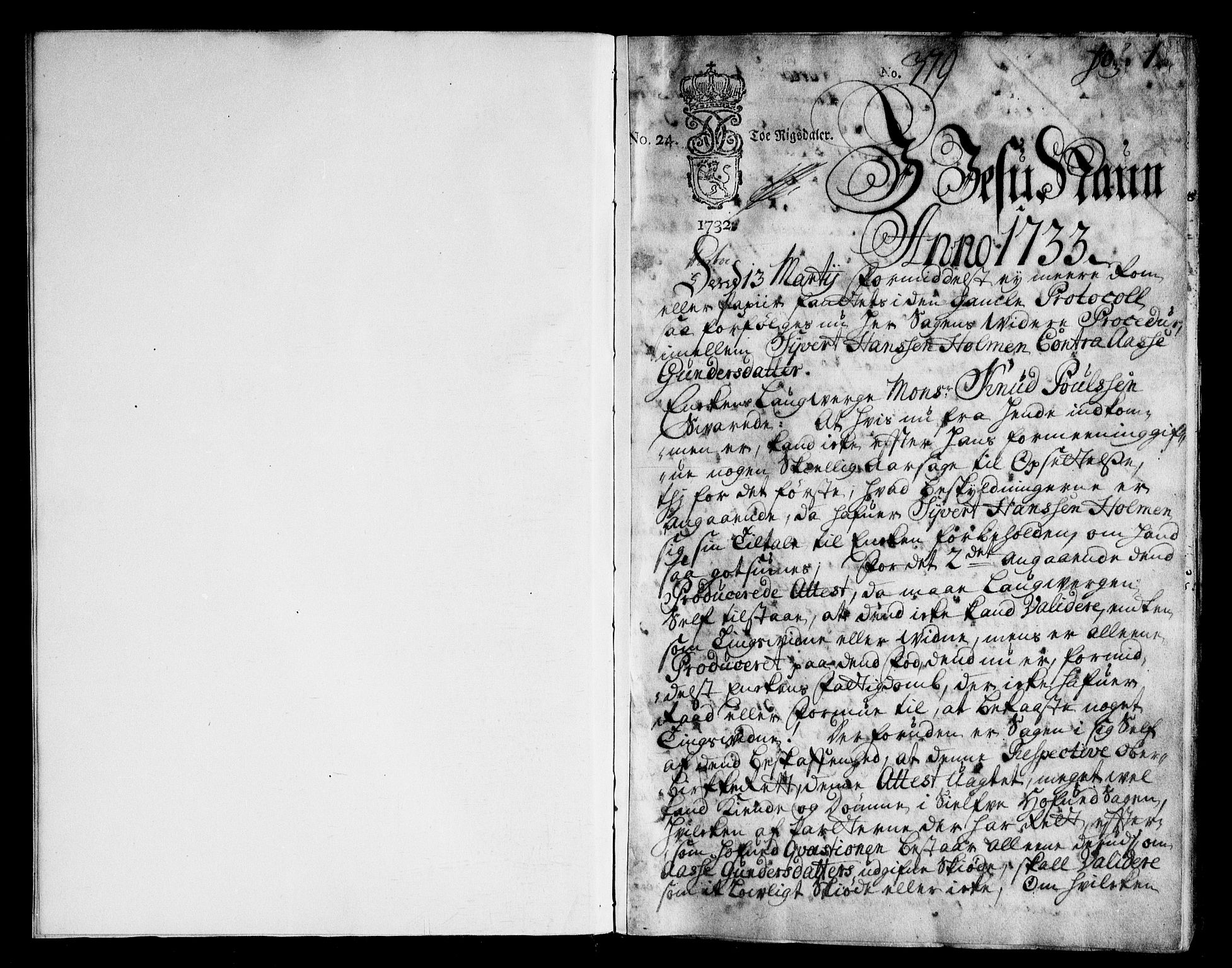 Larvik overbirkerett, SAKO/A-802/F/Fa/L0006: Tingbok, 1733-1737, s. 1